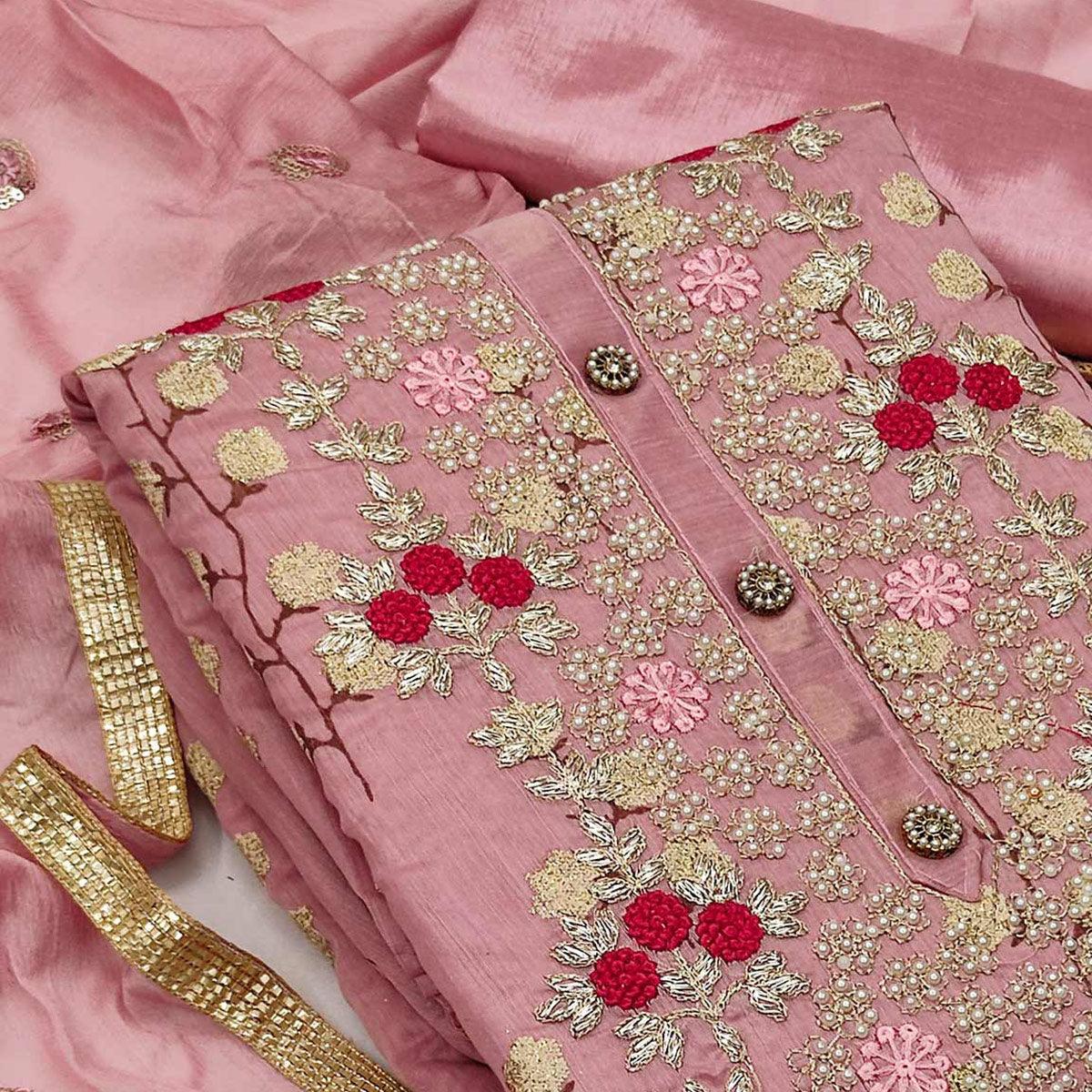 Mauve Festive Wear Embroidered Handwork Fancy Dress Material - Peachmode