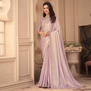 Mauve Floral Sequence Embroidered Art Silk Saree - Peachmode