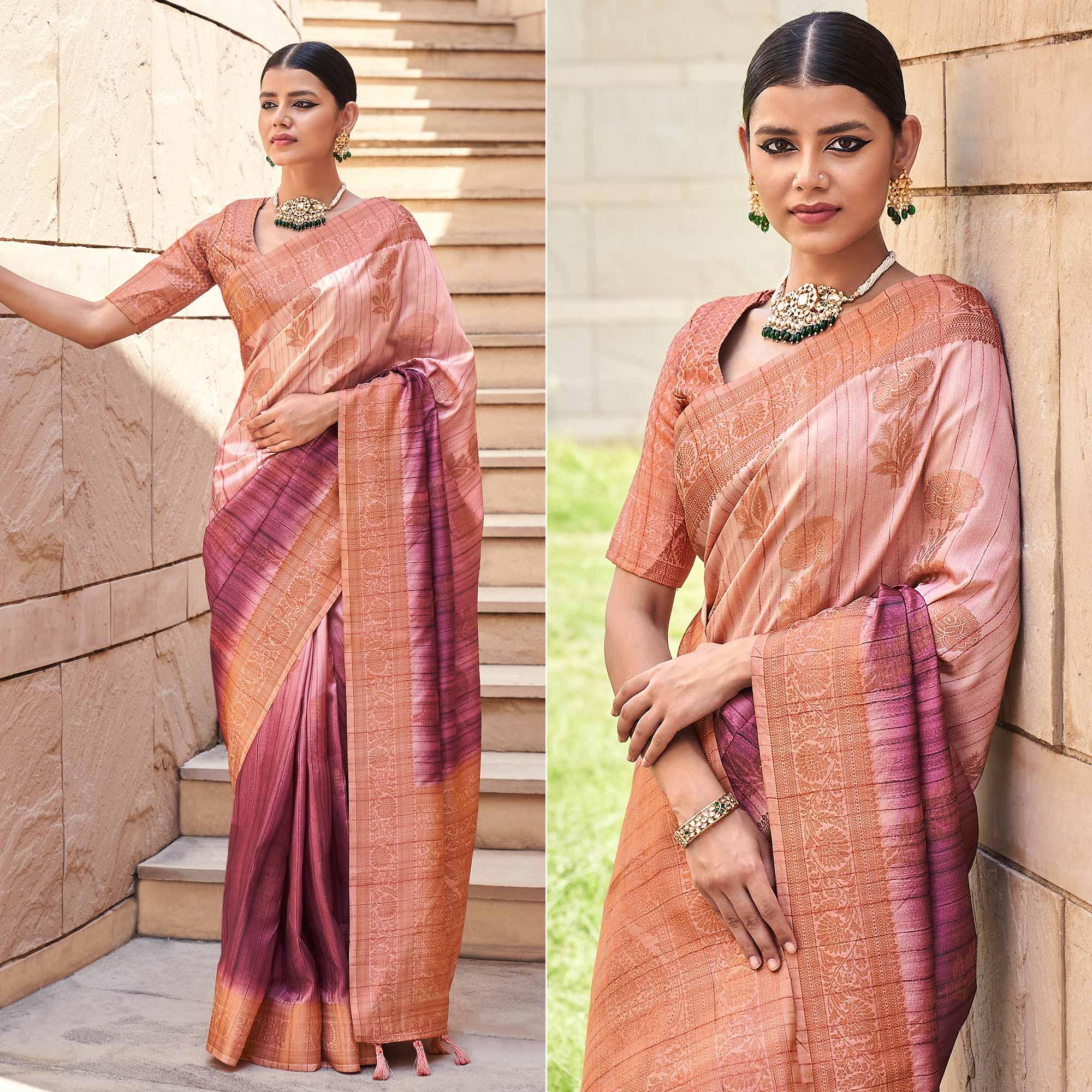 Mauve Floral Woven Art Silk Saree - Peachmode