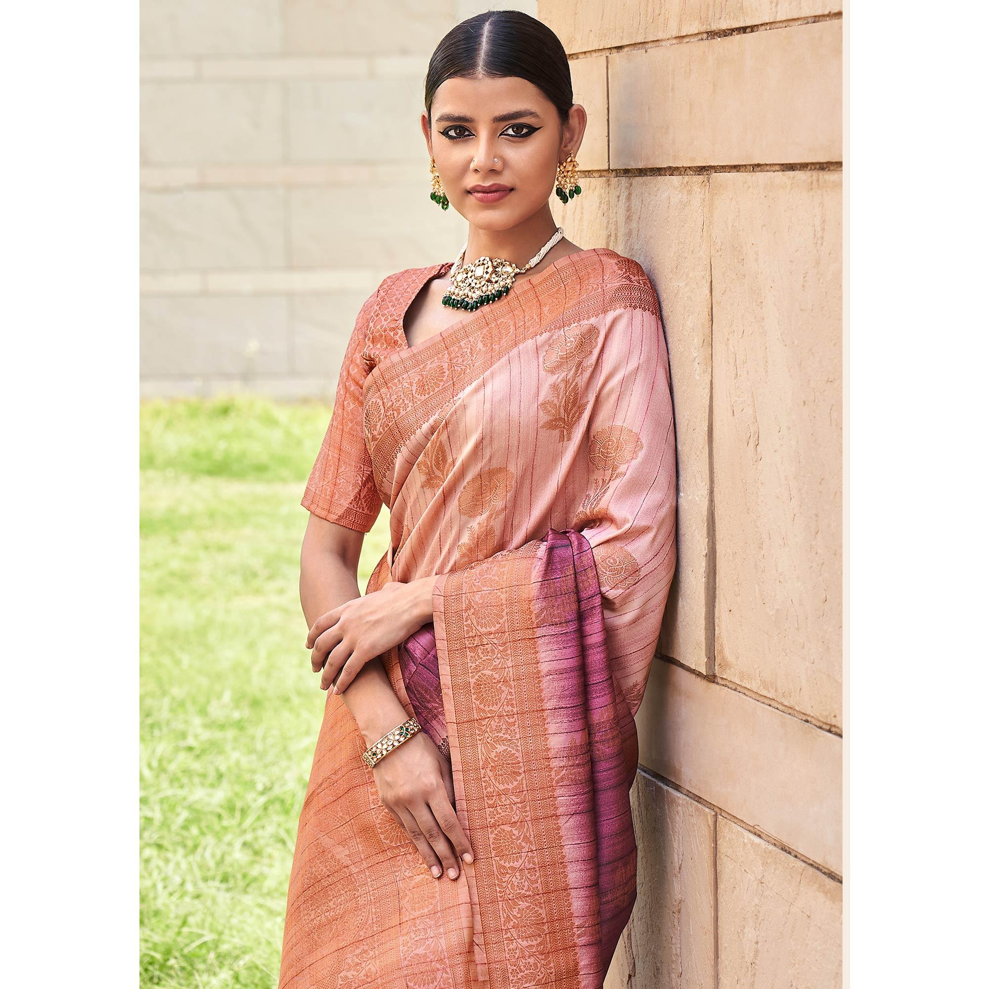 Mauve Floral Woven Art Silk Saree - Peachmode