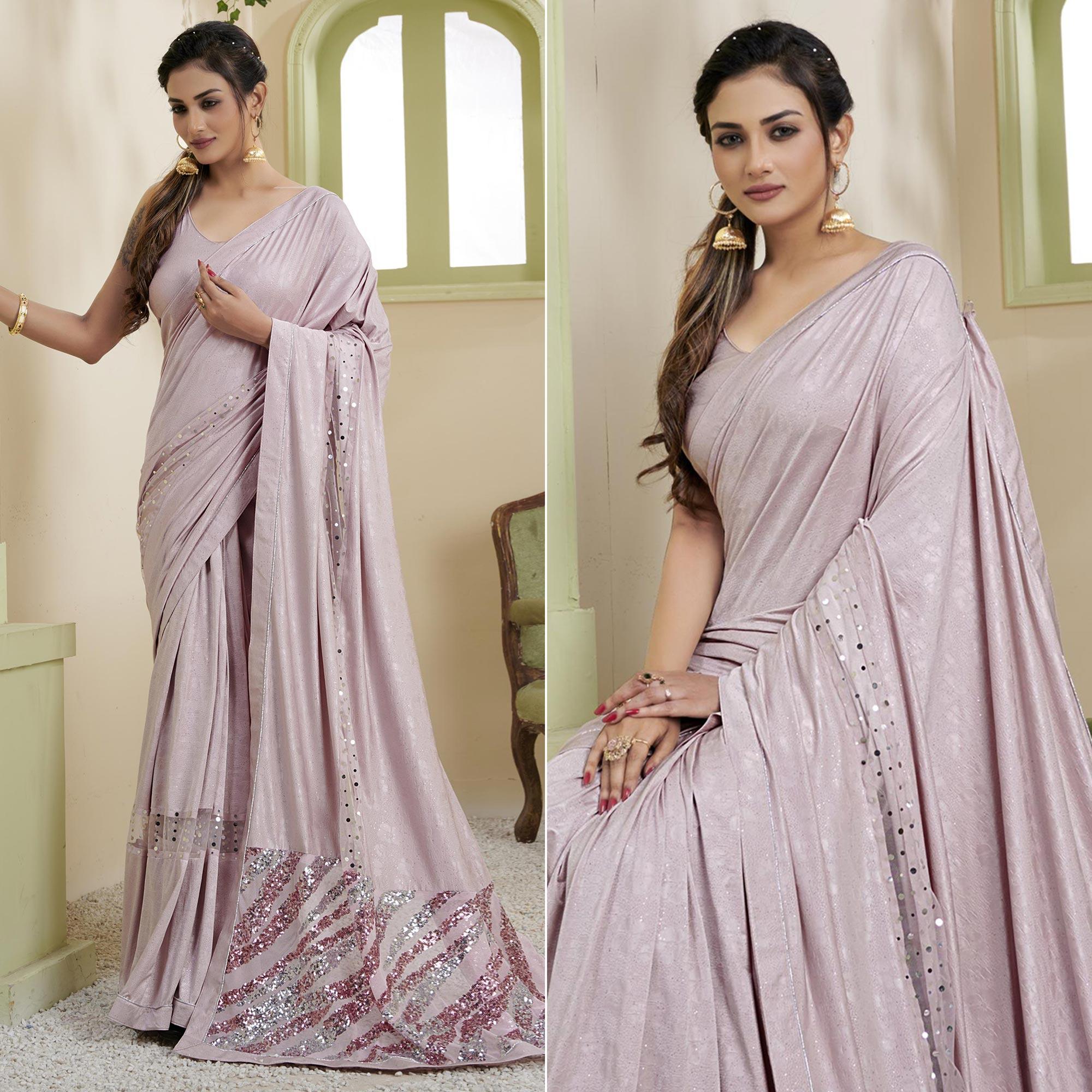 Mauve Party Wear Embellished Lycra Saree - Peachmode