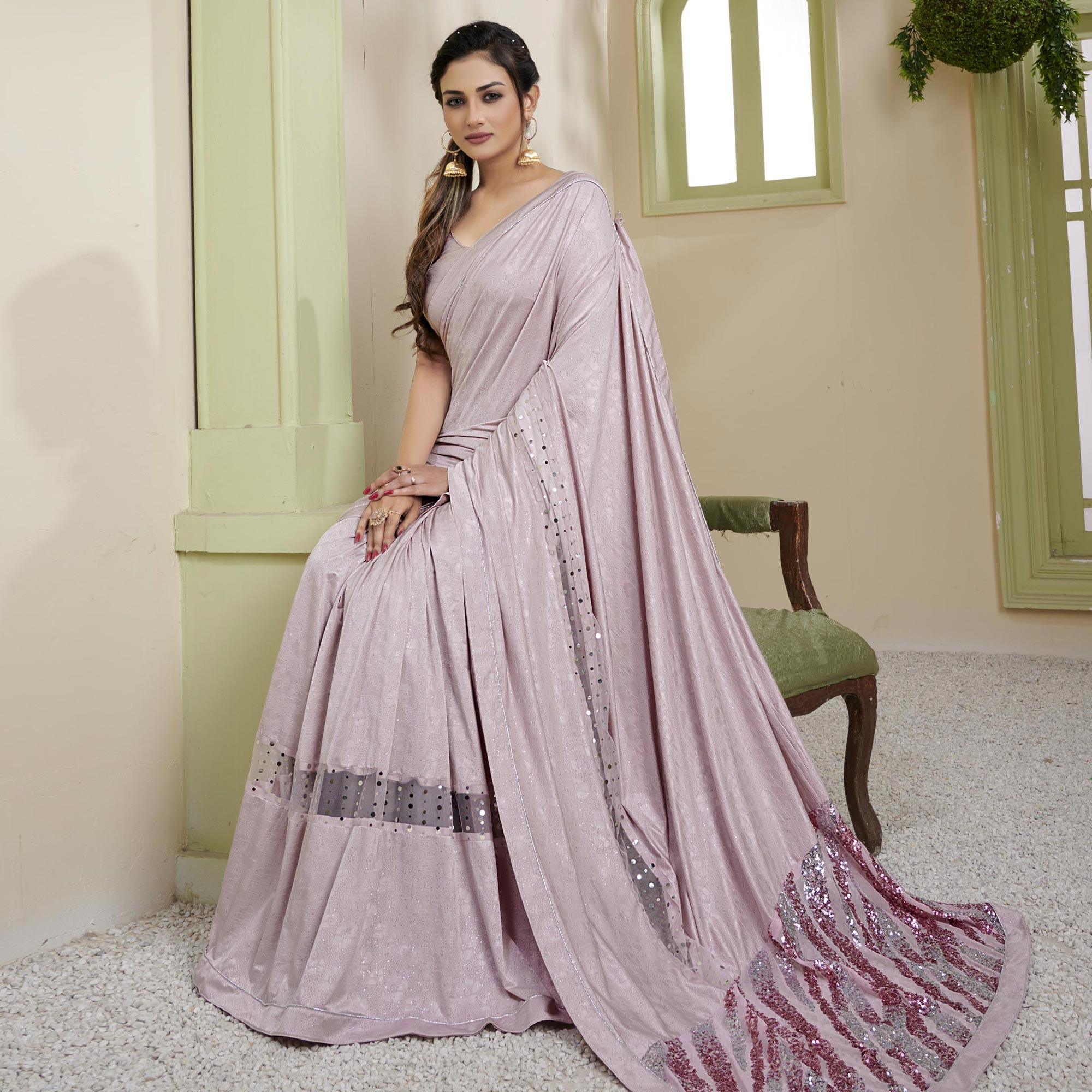 Mauve Party Wear Embellished Lycra Saree - Peachmode