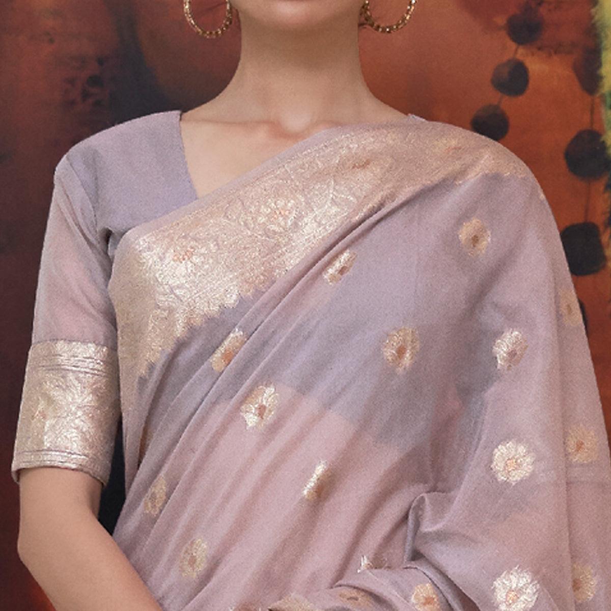 Mauve Partywear Woven Chanderi Saree - Peachmode