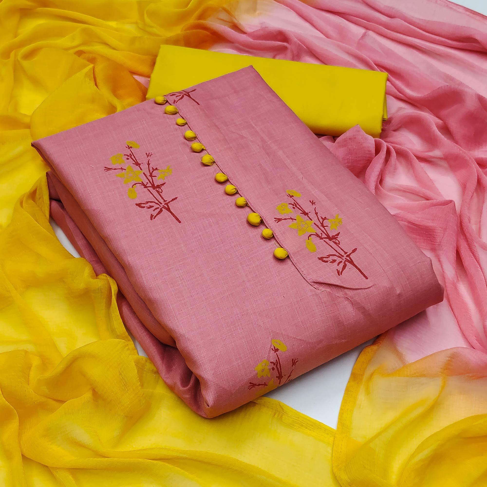 Mauve Printed Cotton Dress Material - Peachmode