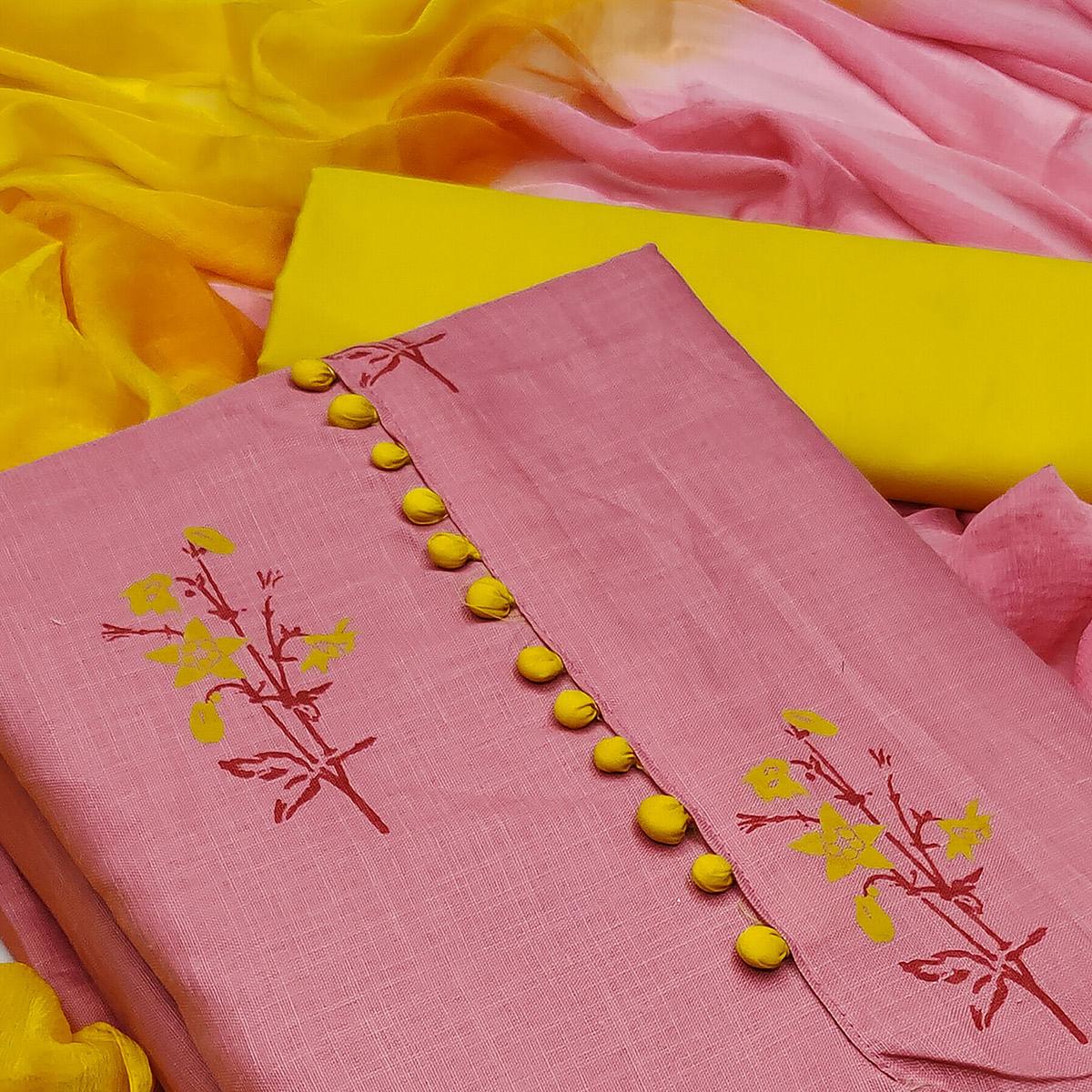 Mauve Printed Cotton Dress Material - Peachmode