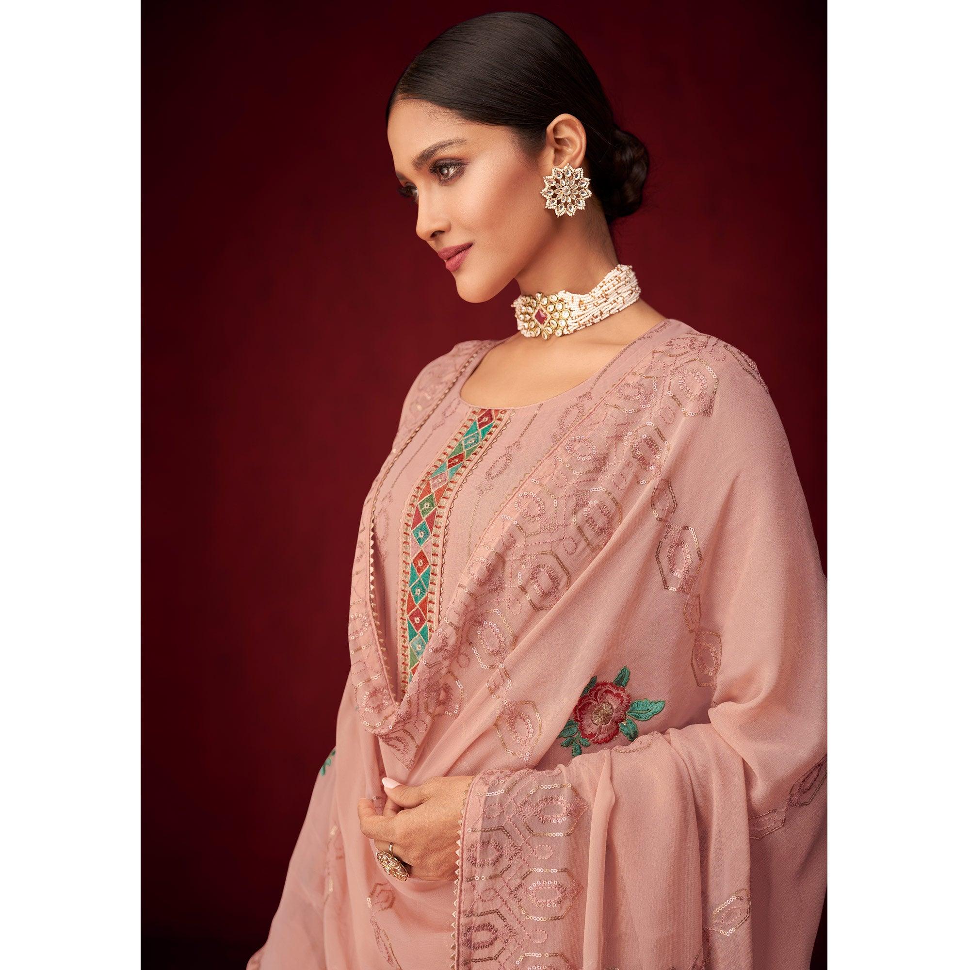 Mauve Sequence Embroidered Georgette Partywear Suit - Peachmode