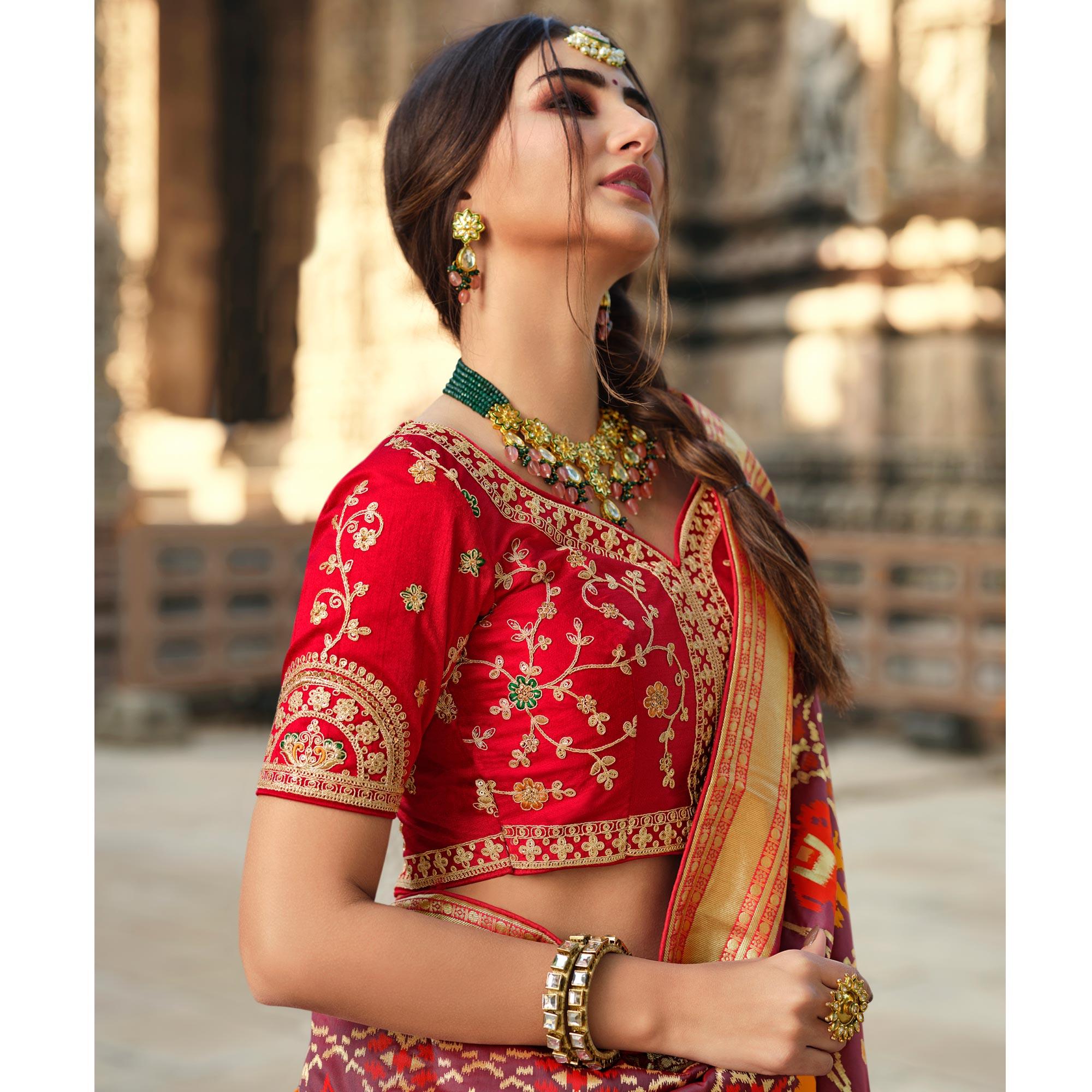 Mauve Wedding Wear Woven Silk Saree With Tassels - Peachmode