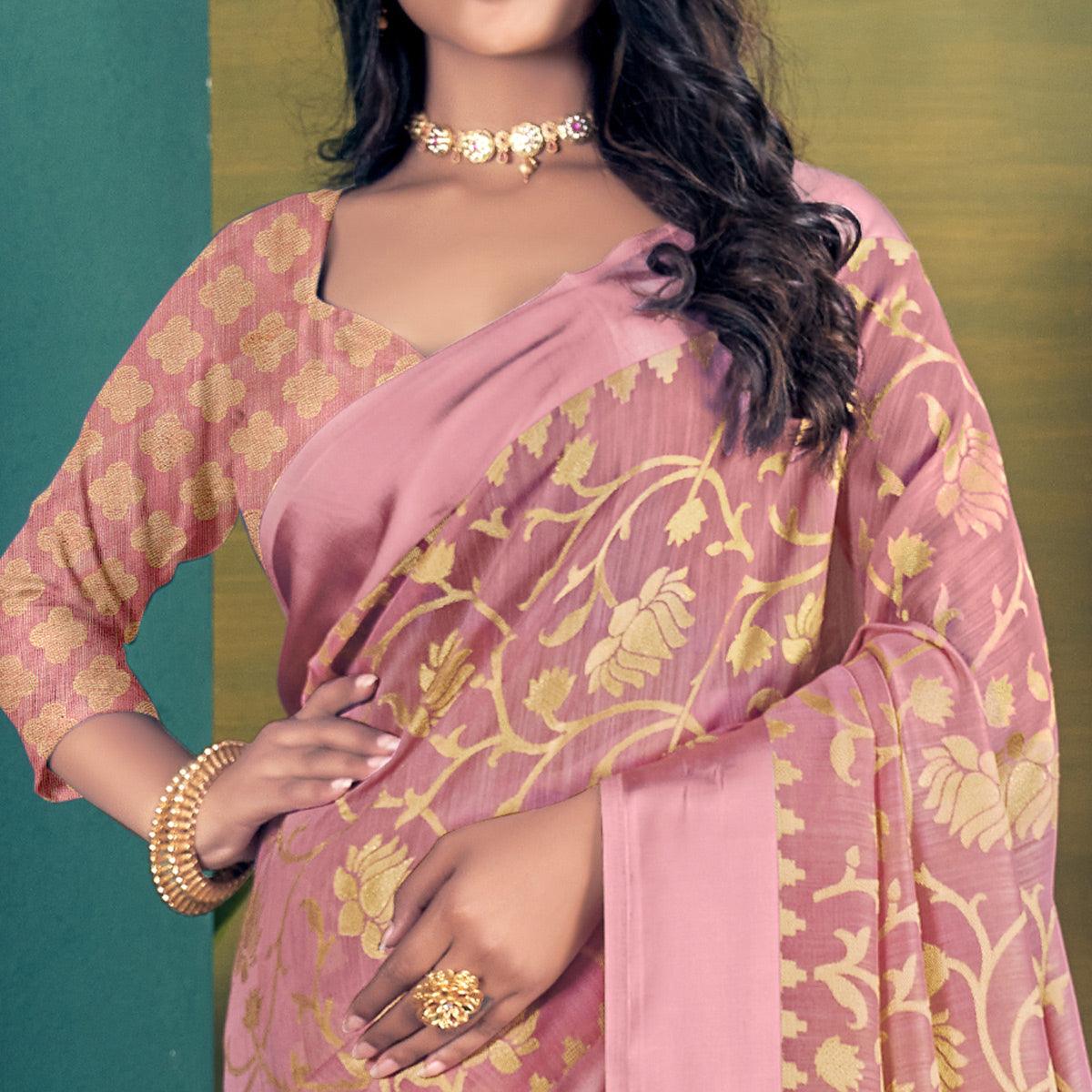 Mauve Woven Brasso Saree - Peachmode