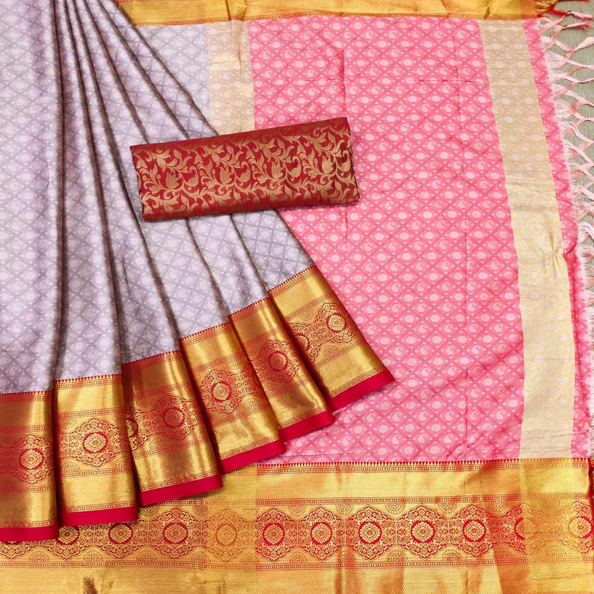 Mauve Woven Cotton Silk Saree - Peachmode