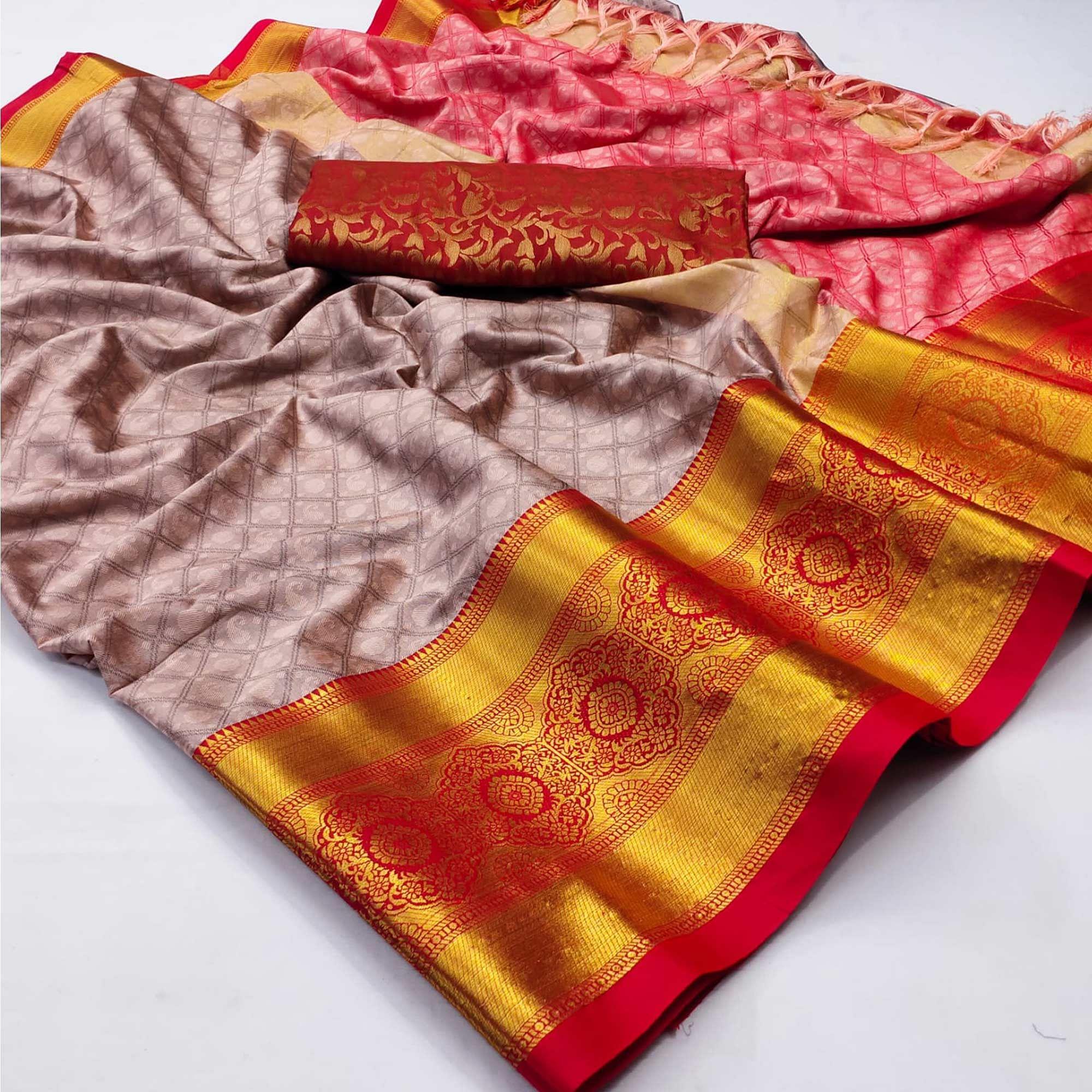 Mauve Woven Cotton Silk Saree - Peachmode