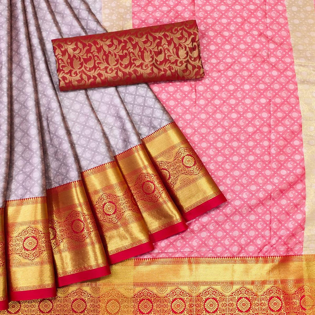 Mauve Woven Cotton Silk Saree - Peachmode