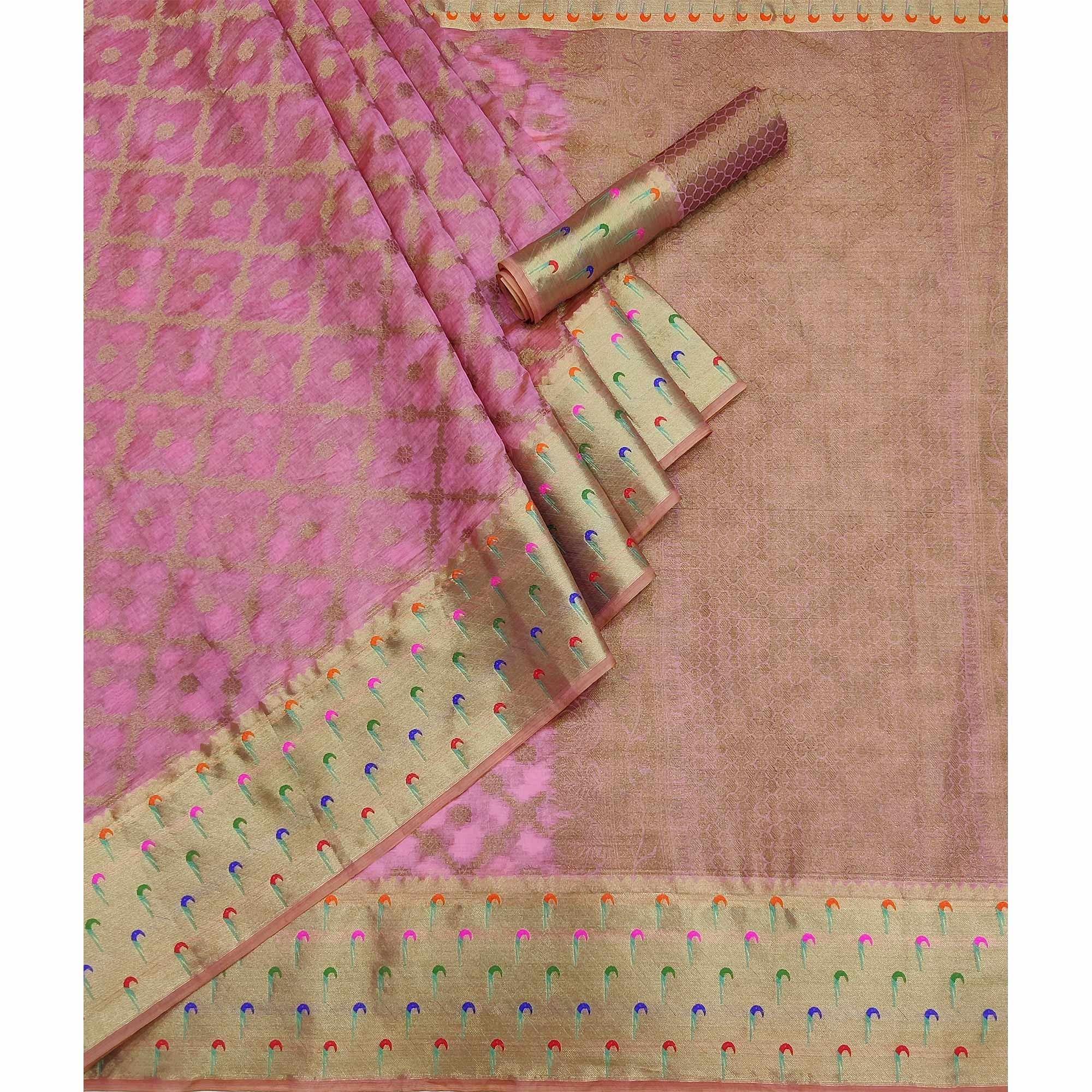 Mauve Woven Organza Saree - Peachmode
