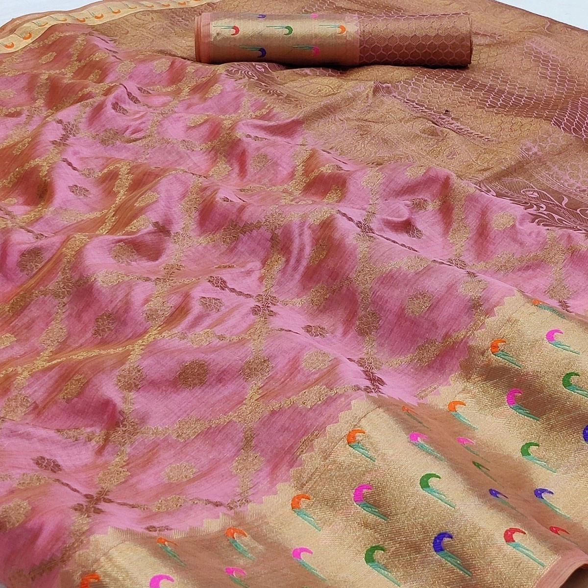 Mauve Woven Organza Saree - Peachmode