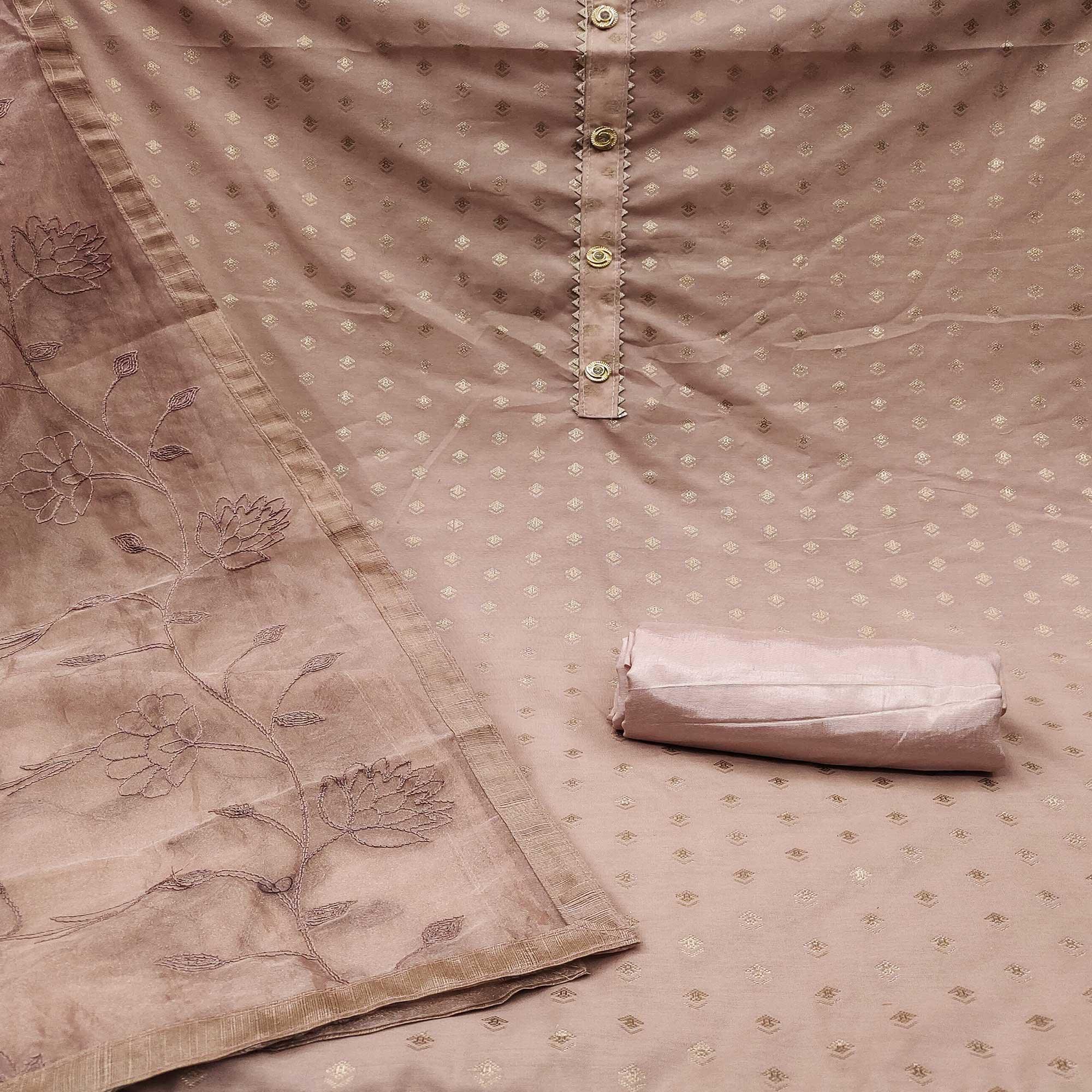 Mauve Woven With Gota Work Cotton Blend Dress Material - Peachmode