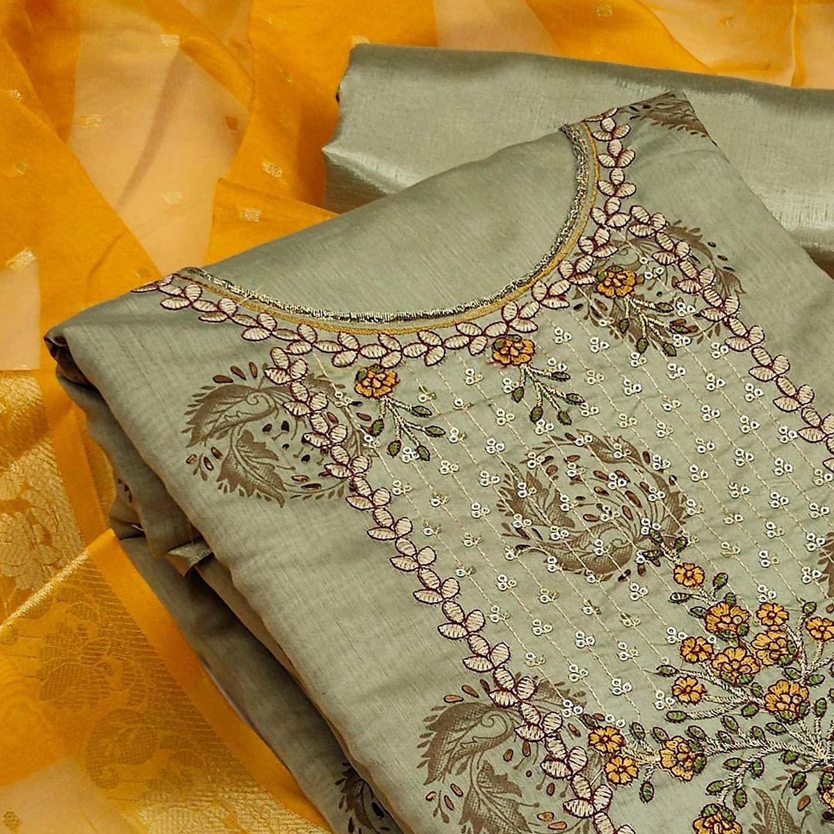 Mehandi Festive Wear Sequence Embroidered Fancy Dress Material - Peachmode