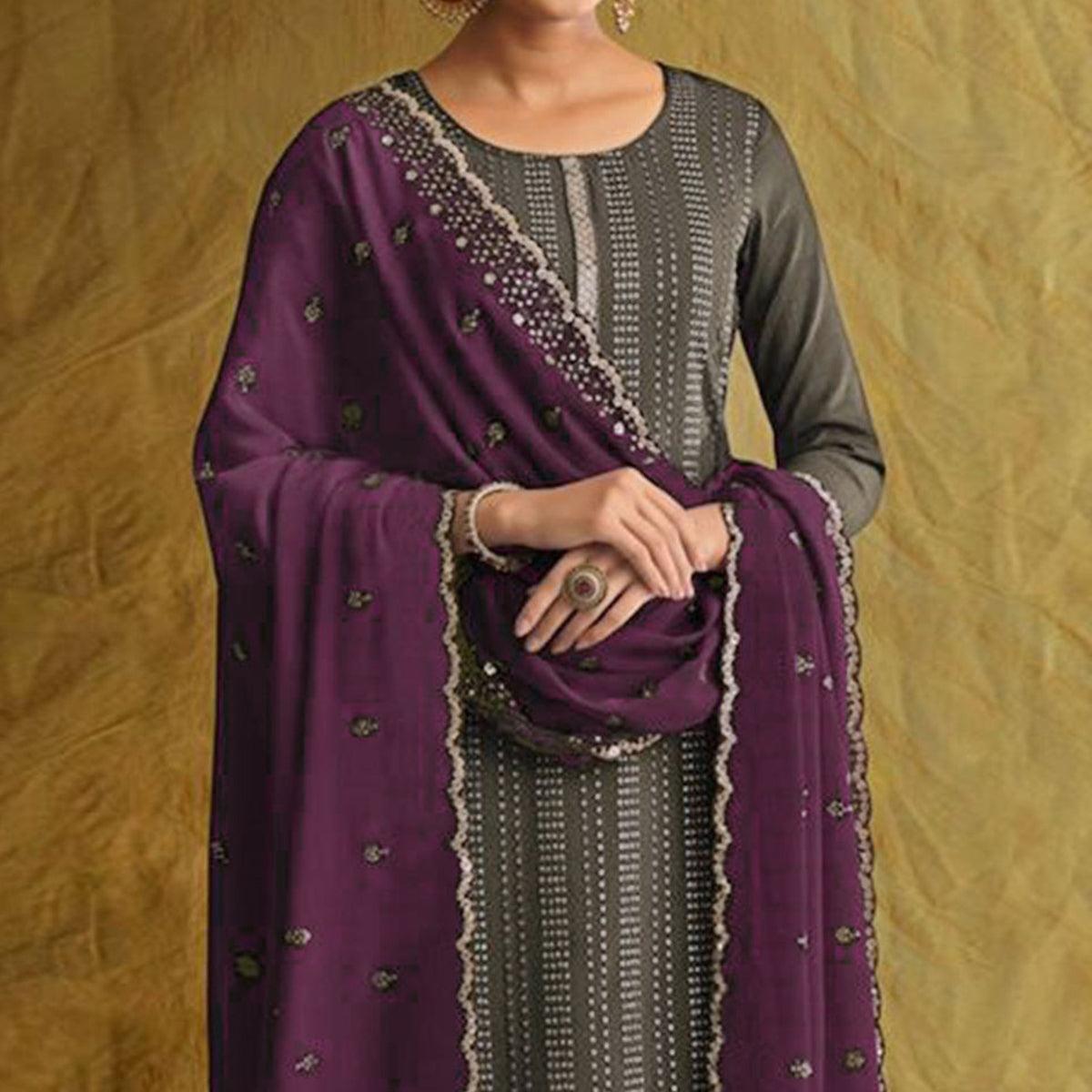 Mehendi Green Embroidered Chiffon Palazzo Suit - Peachmode