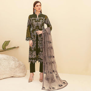 Mehendi Green Embroidered Georgette Pakistani Suit - Peachmode