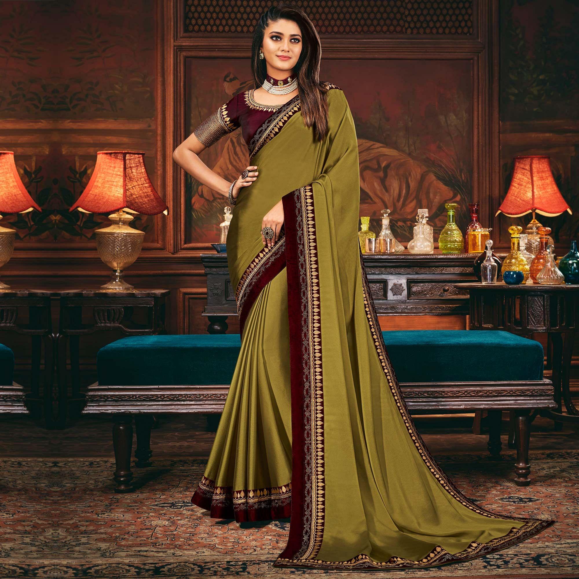 Mehendi Green Festive Wear Woven Silk Saree - Peachmode