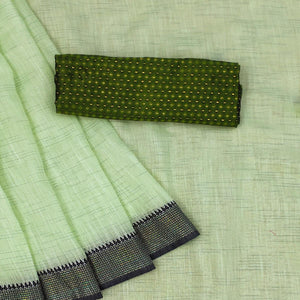 Mehendi Green lining Pattern Poly Cotton Saree - Peachmode