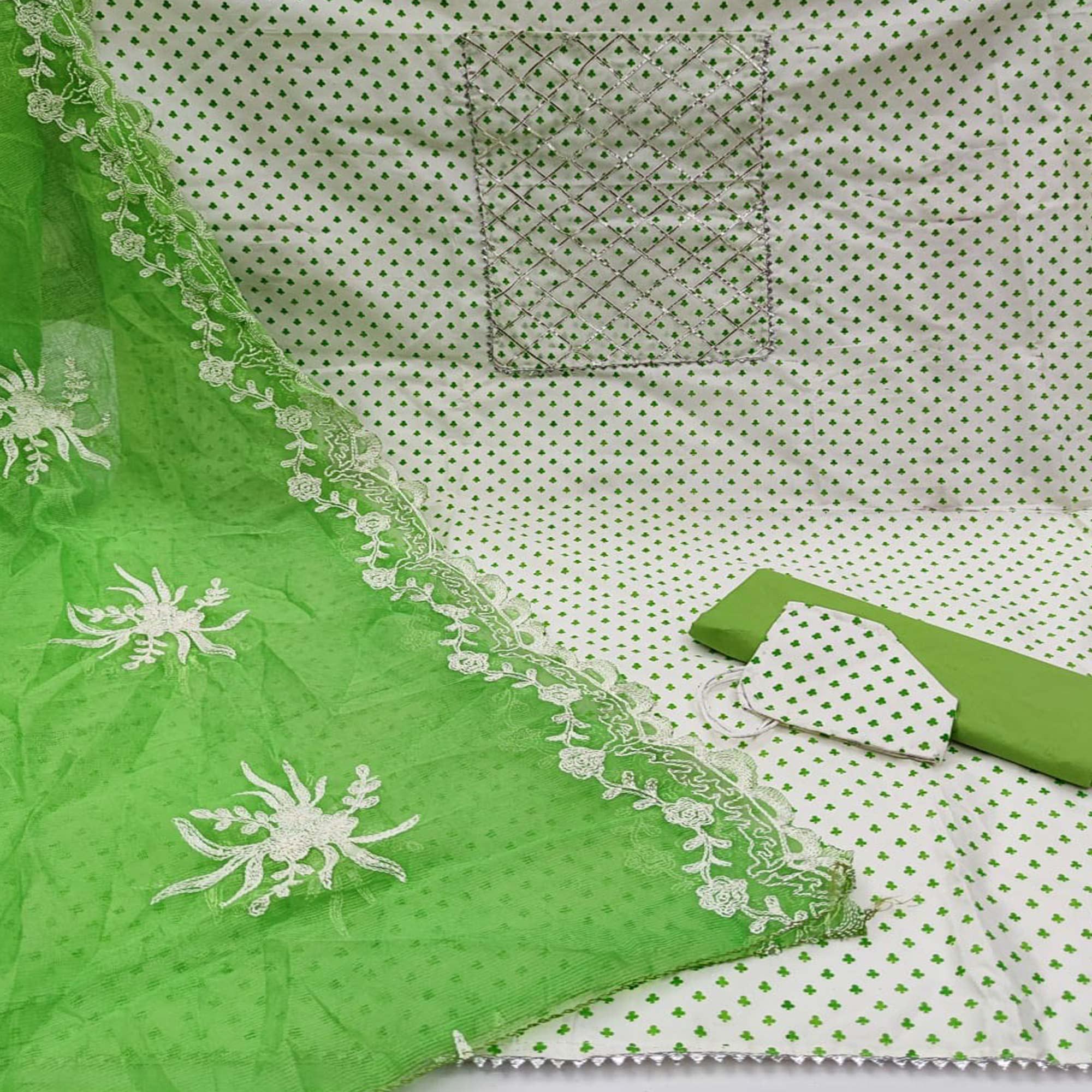 Mehndi-Green Casual Wear Printed Poly Cotton Dress Material - Peachmode