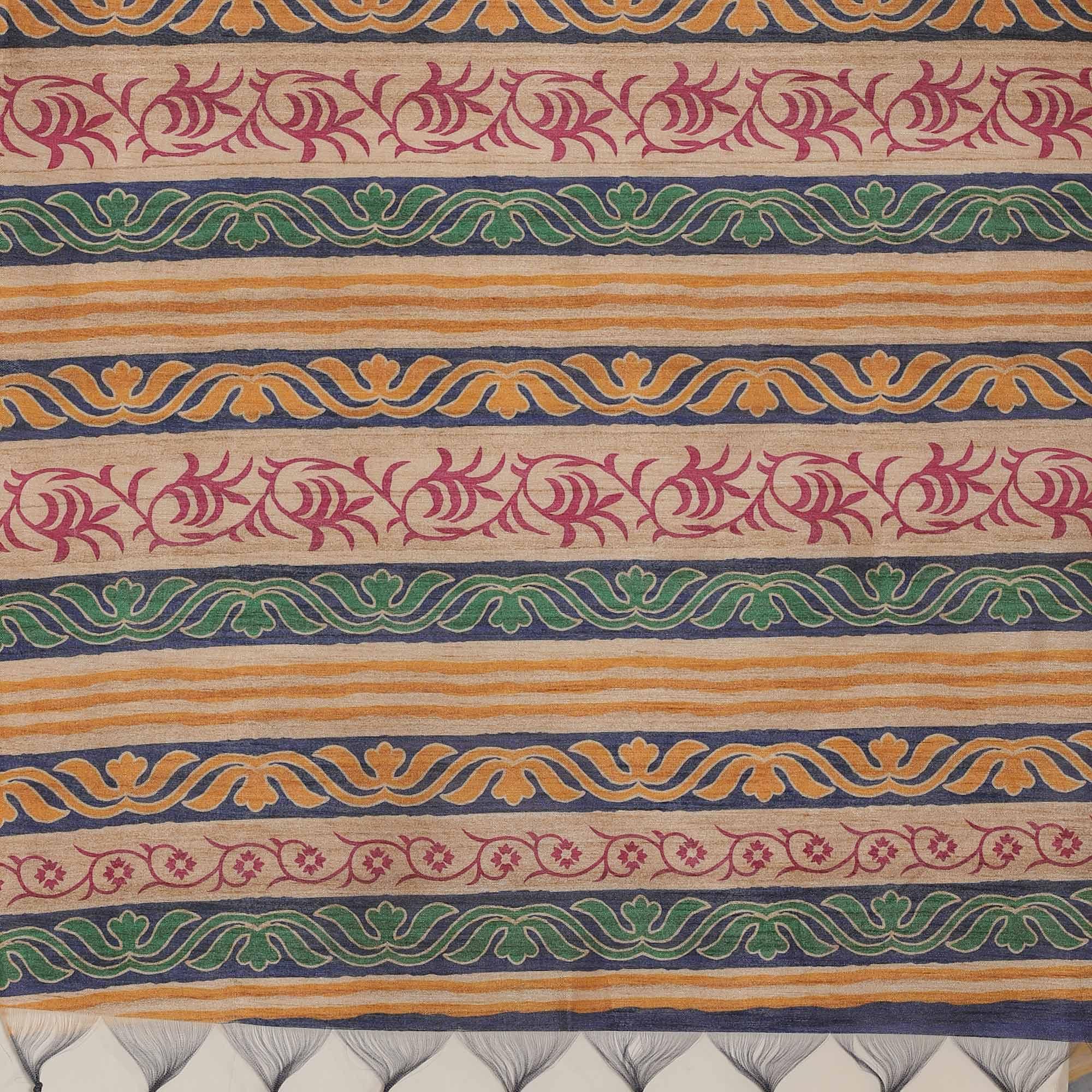 Mesmeric Beige-Multi Colored Casual Wear Floral Printed Silk Blend Saree With Tassels - Peachmode