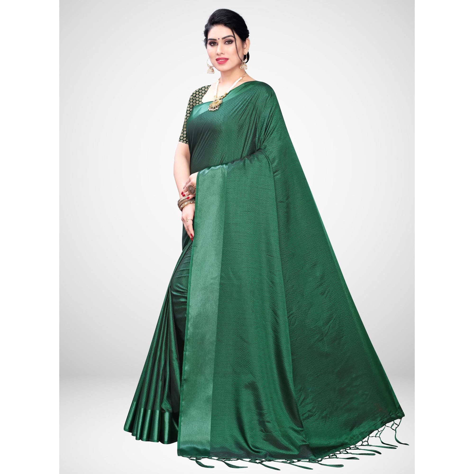 Mesmeric Green Colored Festive Wear Woven Satin Saree - Peachmode