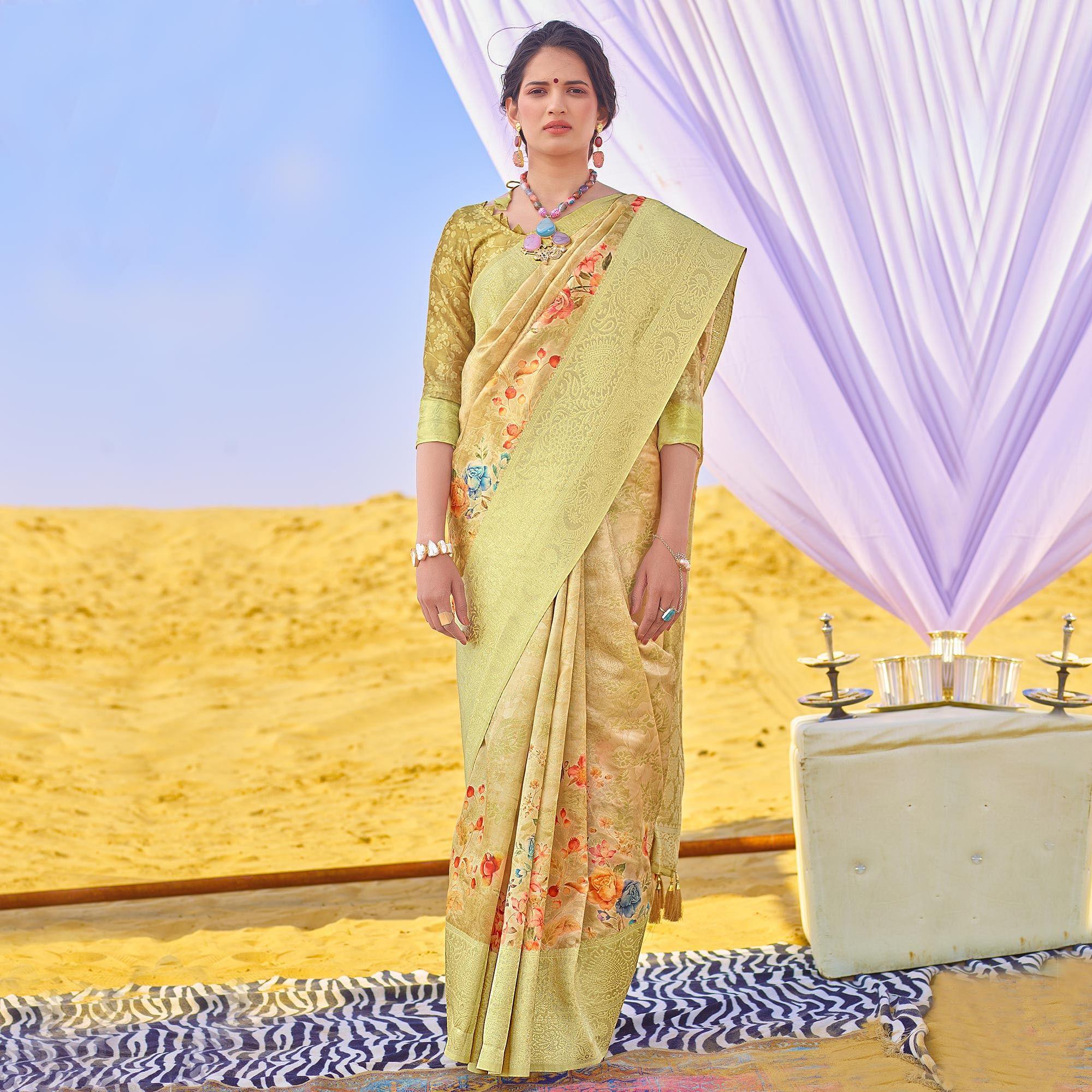 Mesmeric Green Colored Festive Wear Woven Silk Saree - Peachmode