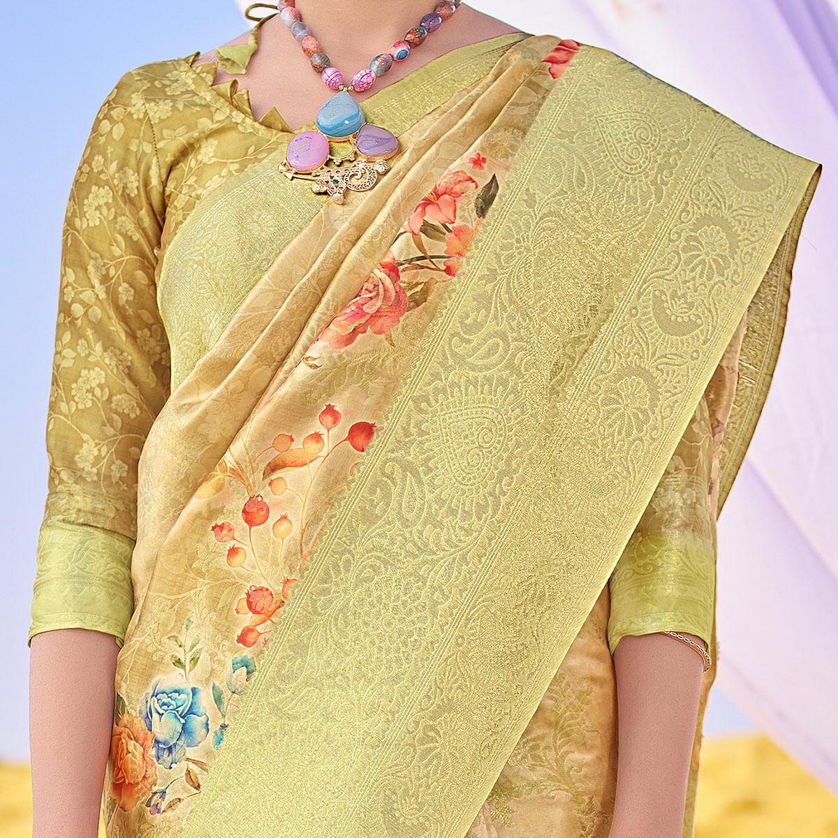 Mesmeric Green Colored Festive Wear Woven Silk Saree - Peachmode