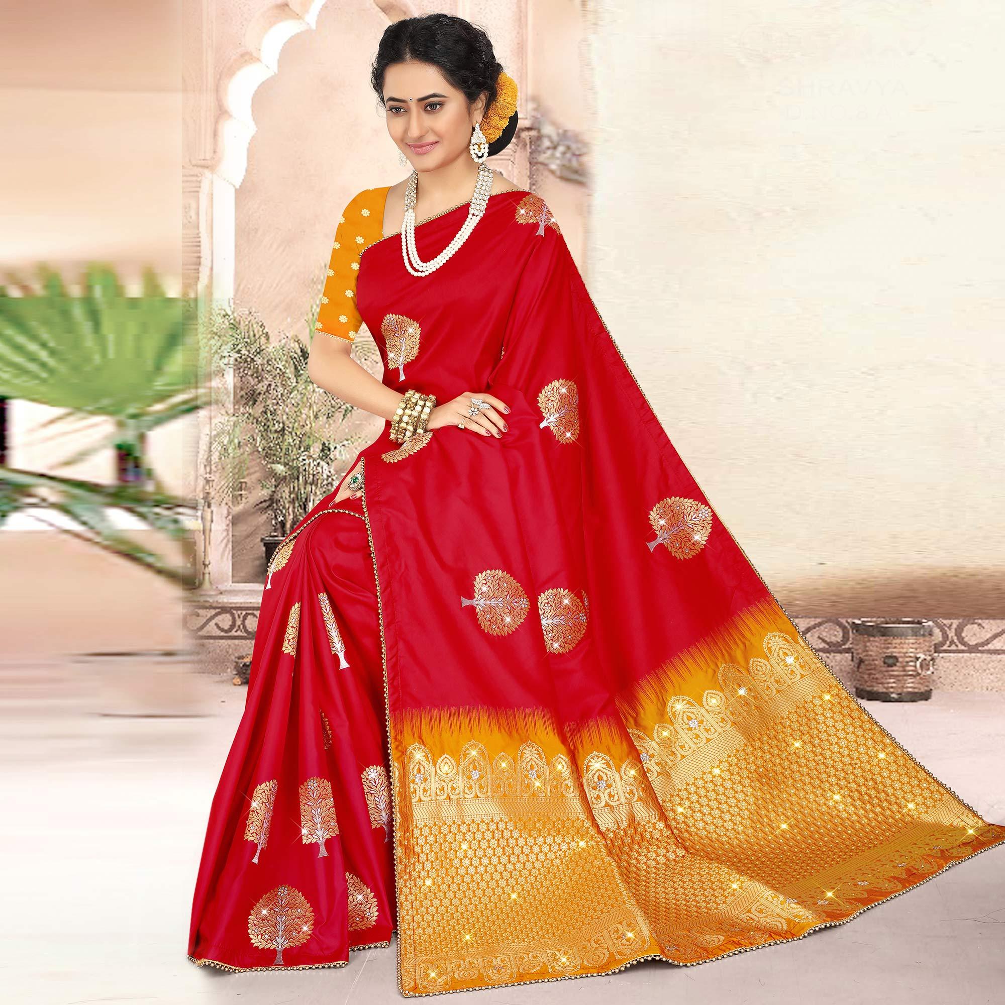 Mesmeric Maroon Colored Festive Wear Woven Banarasi Silk Saree - Peachmode