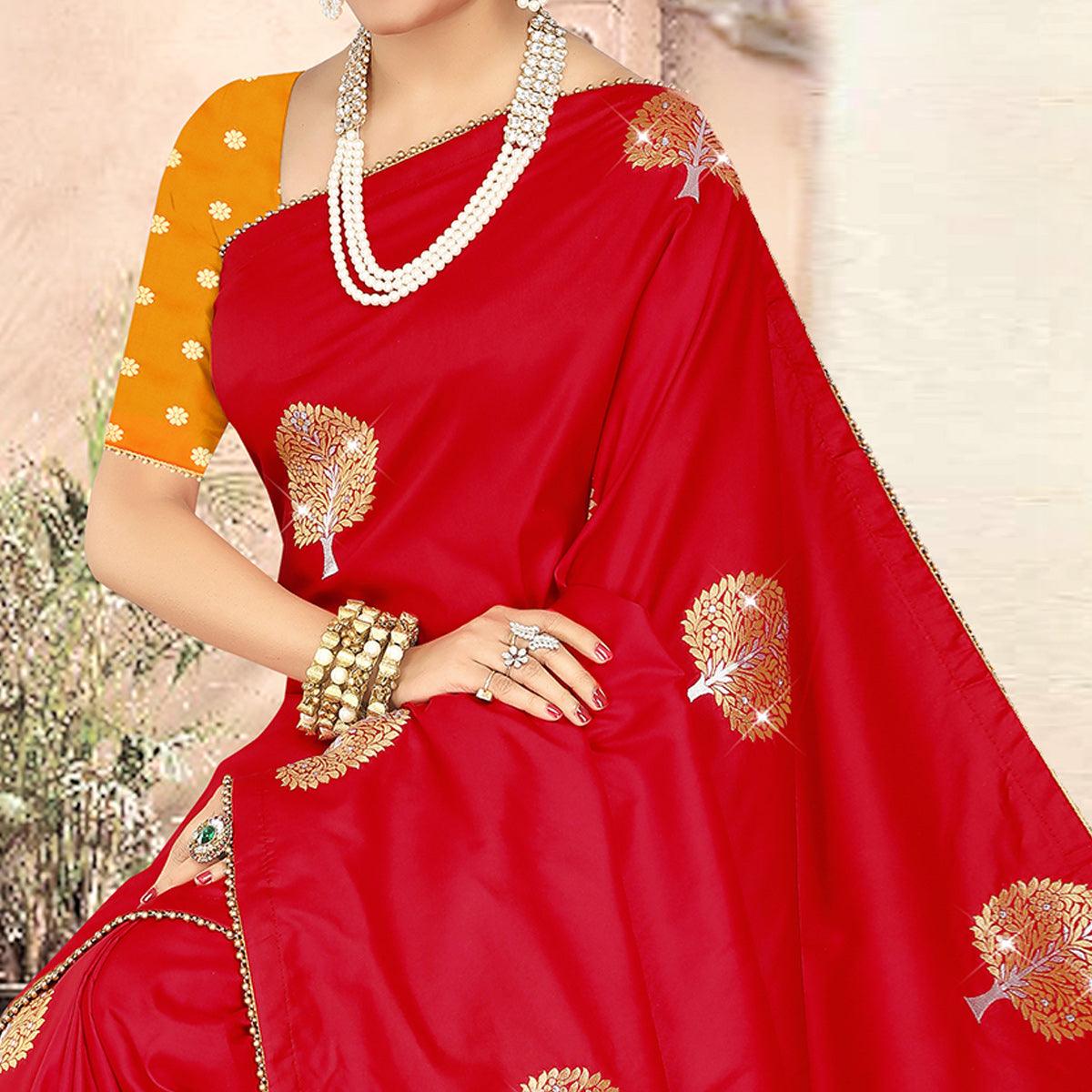 Mesmeric Maroon Colored Festive Wear Woven Banarasi Silk Saree - Peachmode