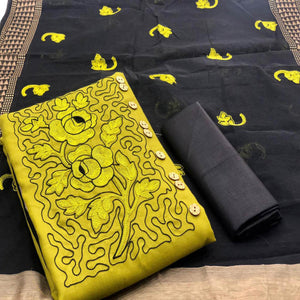 Mesmeric Mehendi Green Colored Casual Wear Embroidered Cotton Dress Material - Peachmode