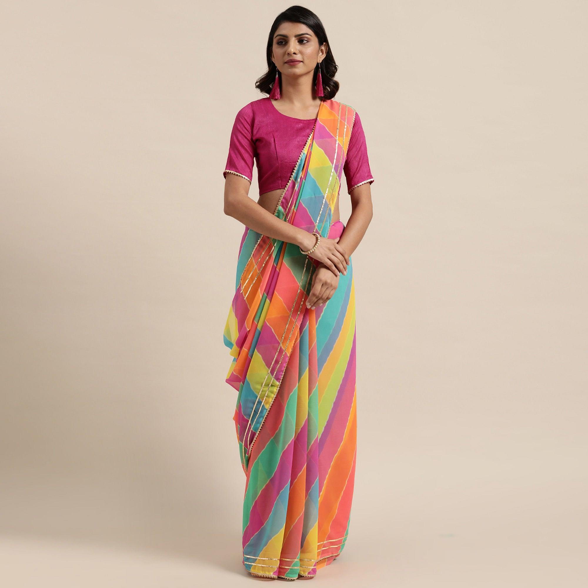 Mesmeric Multicolor Coloured Casual Wear Printed Georgette Saree - Peachmode