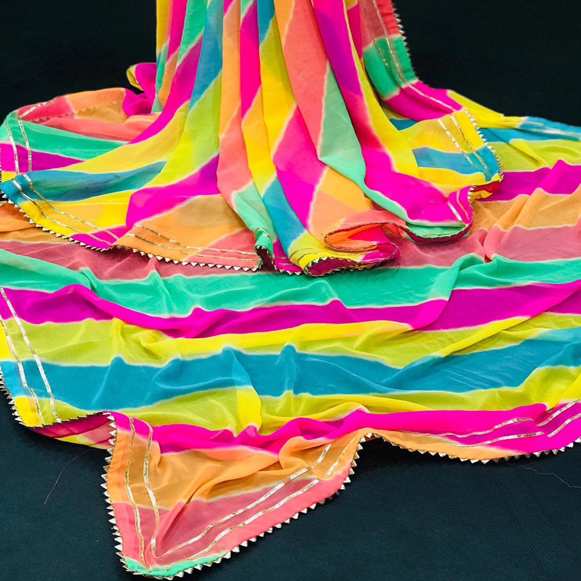 Mesmeric Multicolor Coloured Casual Wear Printed Georgette Saree - Peachmode