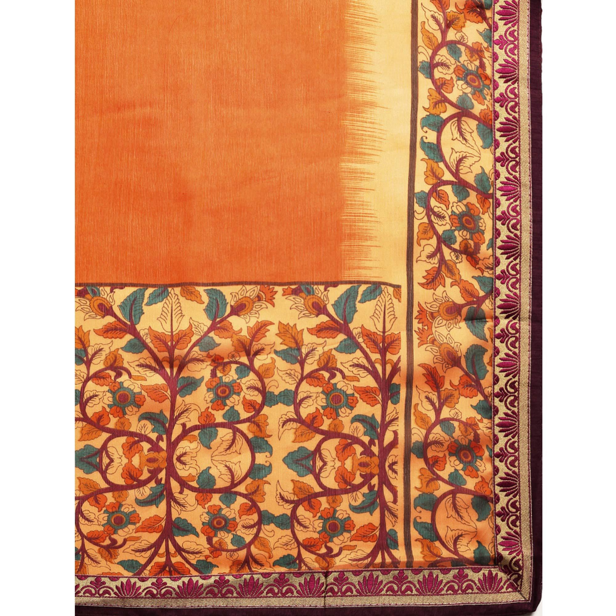 Mesmeric Orange Colored Partywear Printed Rangoli Silk Saree - Peachmode