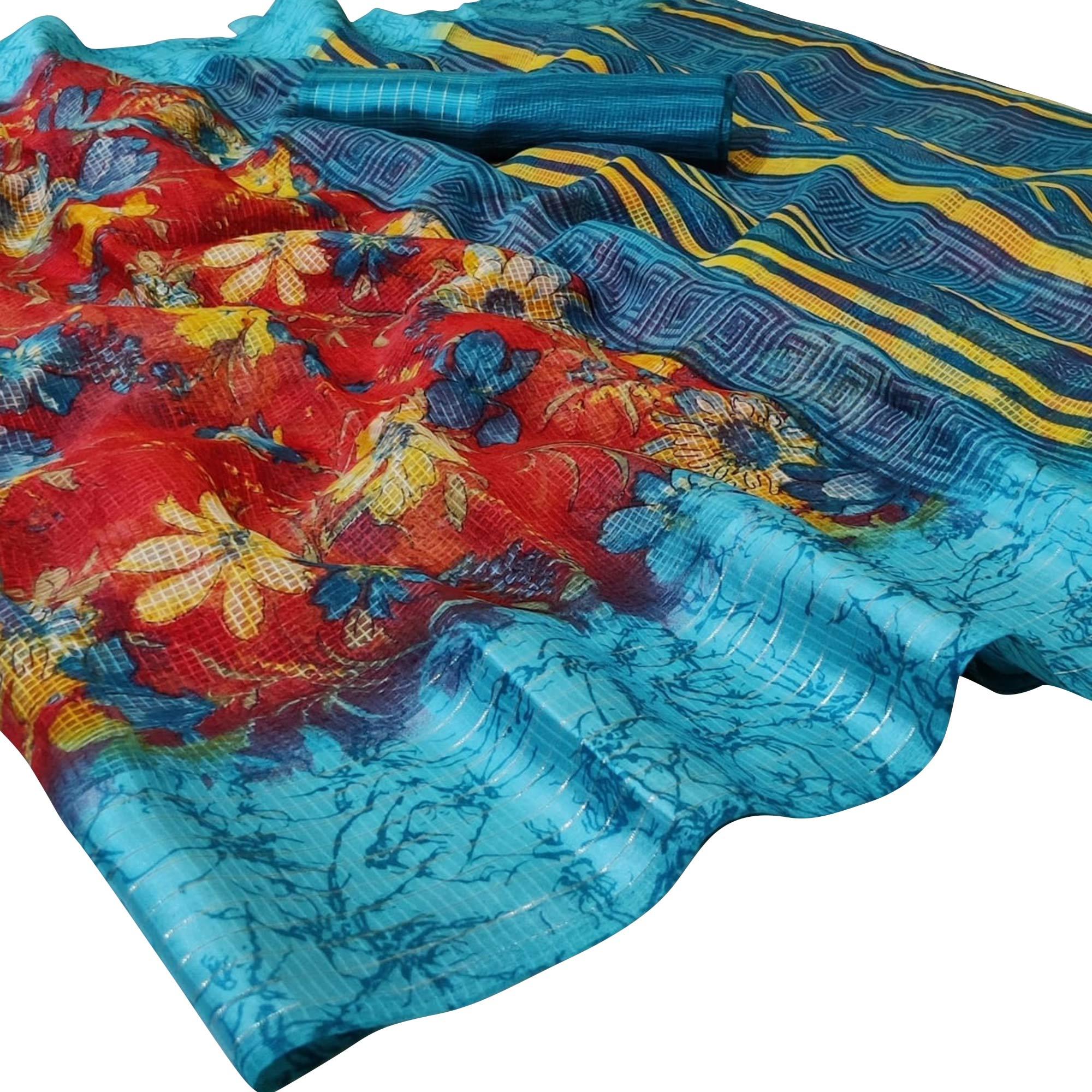Mesmeric Red Colored Casual Wear Printed Silk Saree - Peachmode