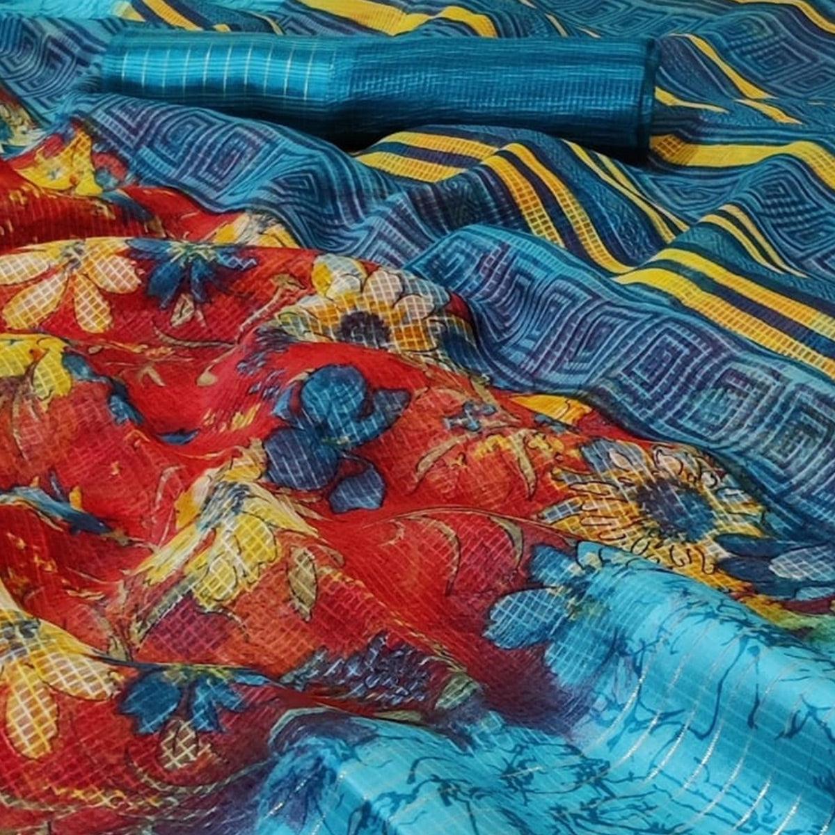 Mesmeric Red Colored Casual Wear Printed Silk Saree - Peachmode