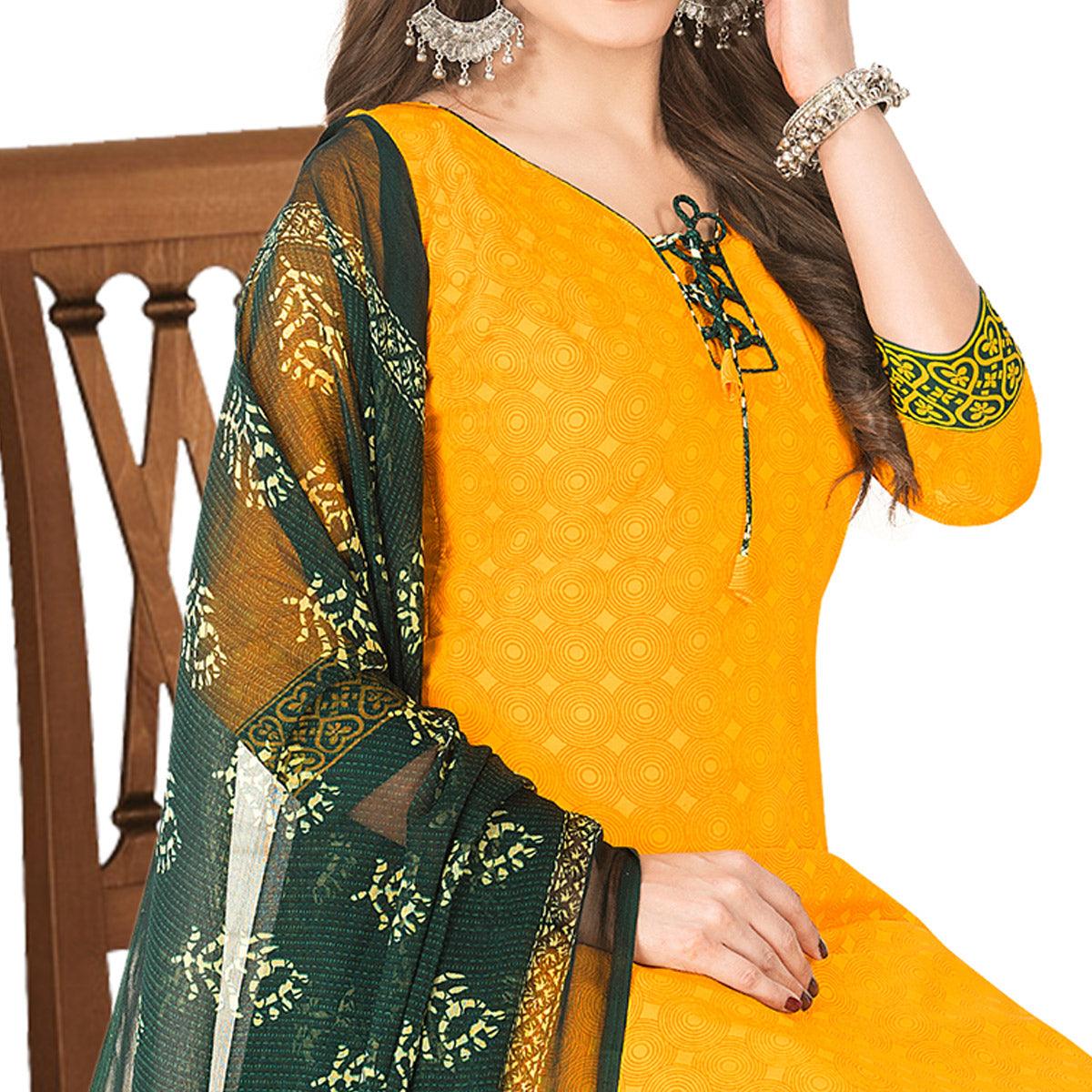 Mesmeric Yellow Colored Casual Wear Printed Crepe Patiala Dress Material - Peachmode