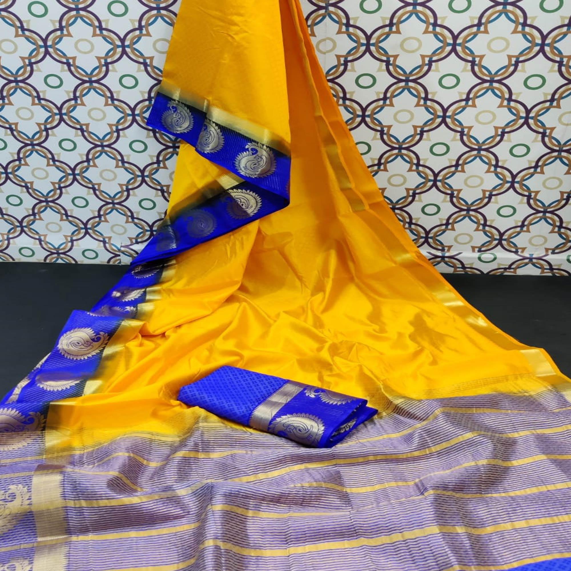 Mesmeric Yellow Coloured Festive Wear Woven Art Silk Saree - Peachmode