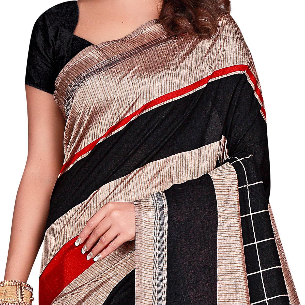 Mesmerising Black Colored Casual Wear Printed Art Silk Saree - Peachmode
