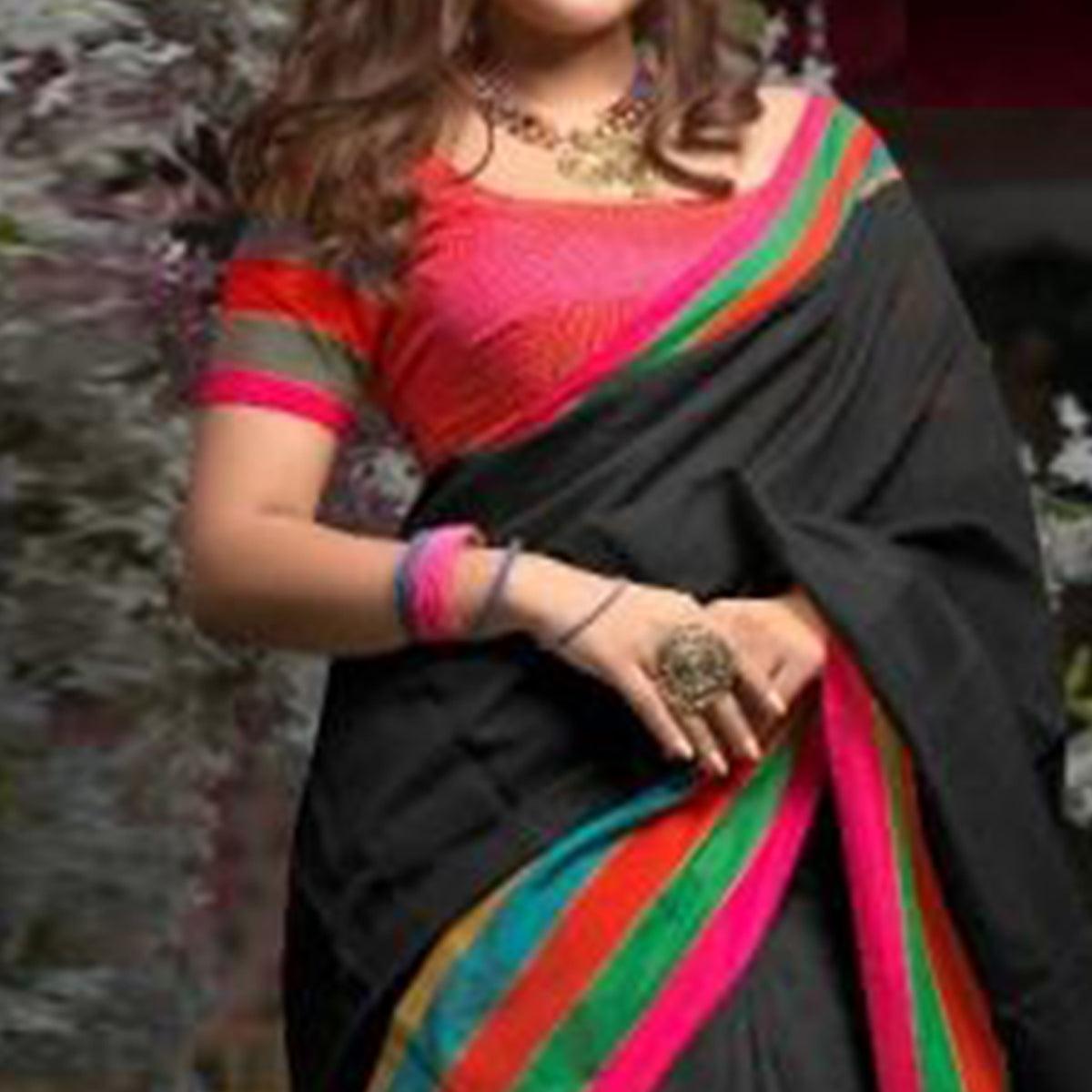 Mesmerising Black Colored Festive Wear Woven Cotton Saree - Peachmode