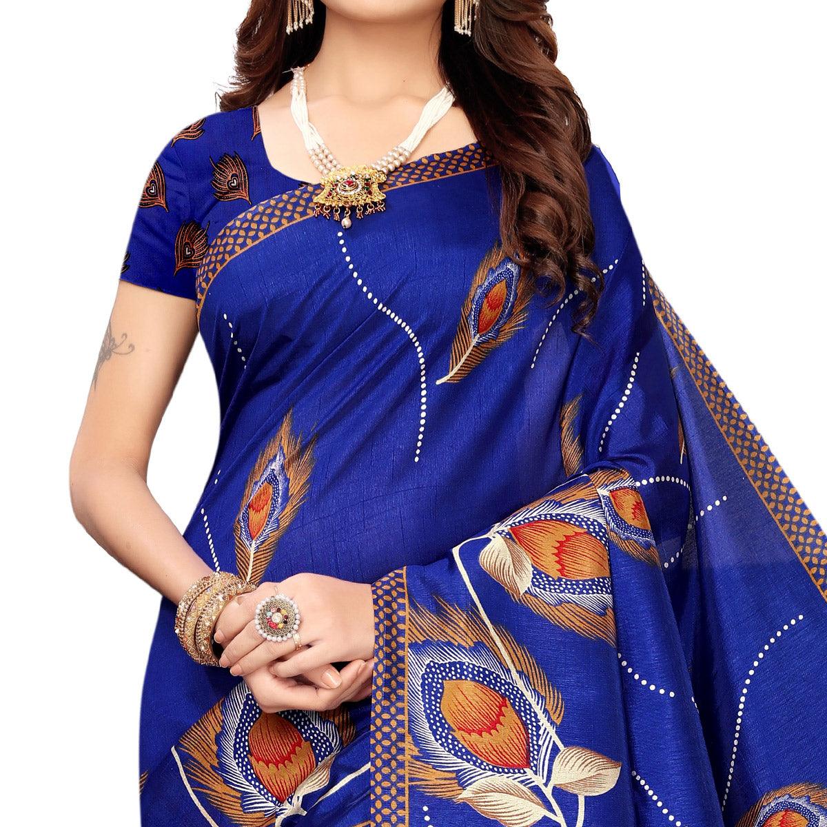 Mesmerising Blue Colored Festive Wear Printed Art Silk Saree - Peachmode