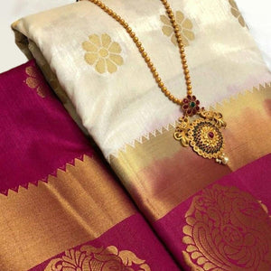 Mesmerising Cream Colored Festive Wear Woven Art Silk Saree - Peachmode