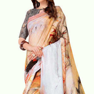 Mesmerising Cream - Multi Colored Casual Wear Printed Art Silk Saree - Peachmode
