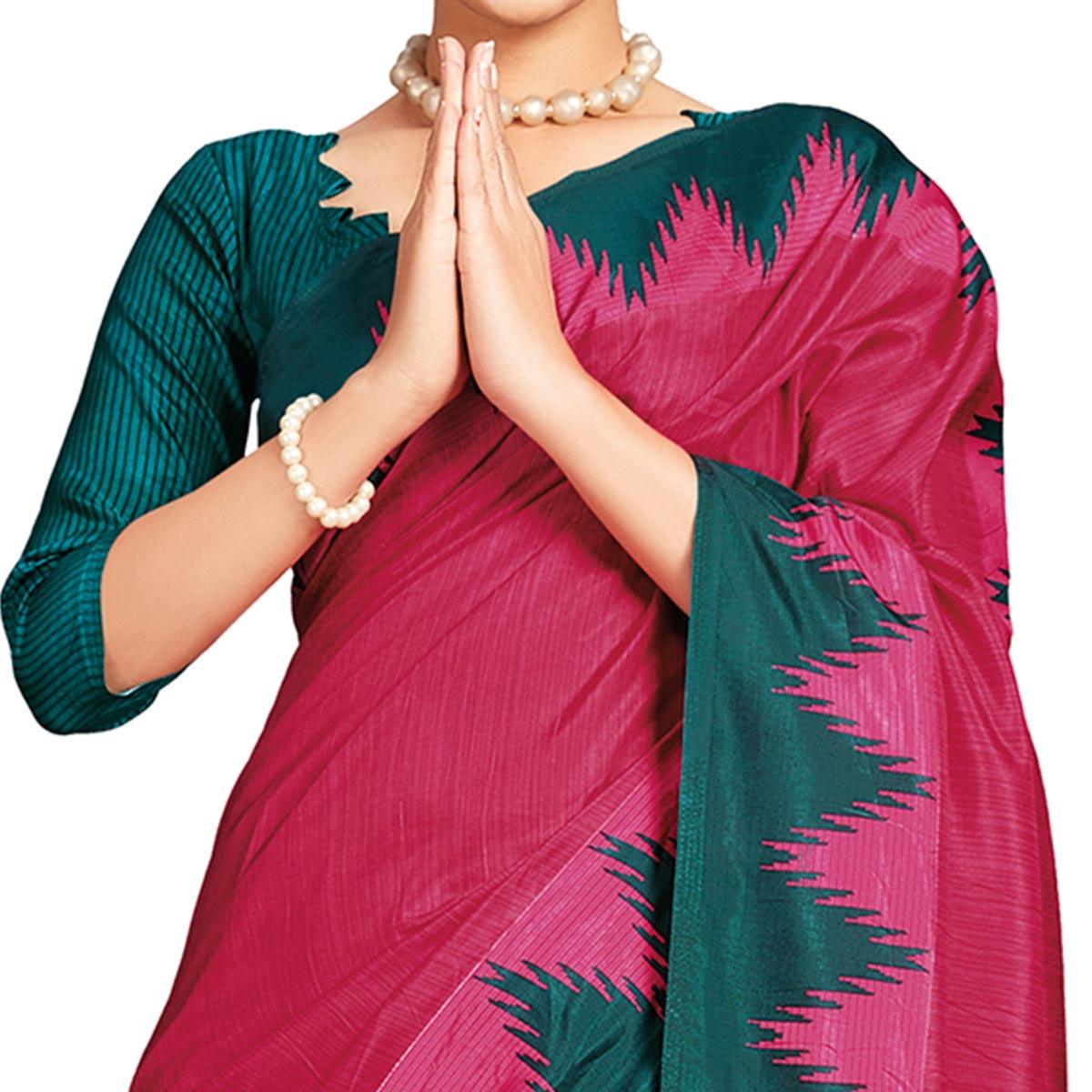 Mesmerising Dark Pink Colored Casual Printed Tussar Silk Saree - Peachmode