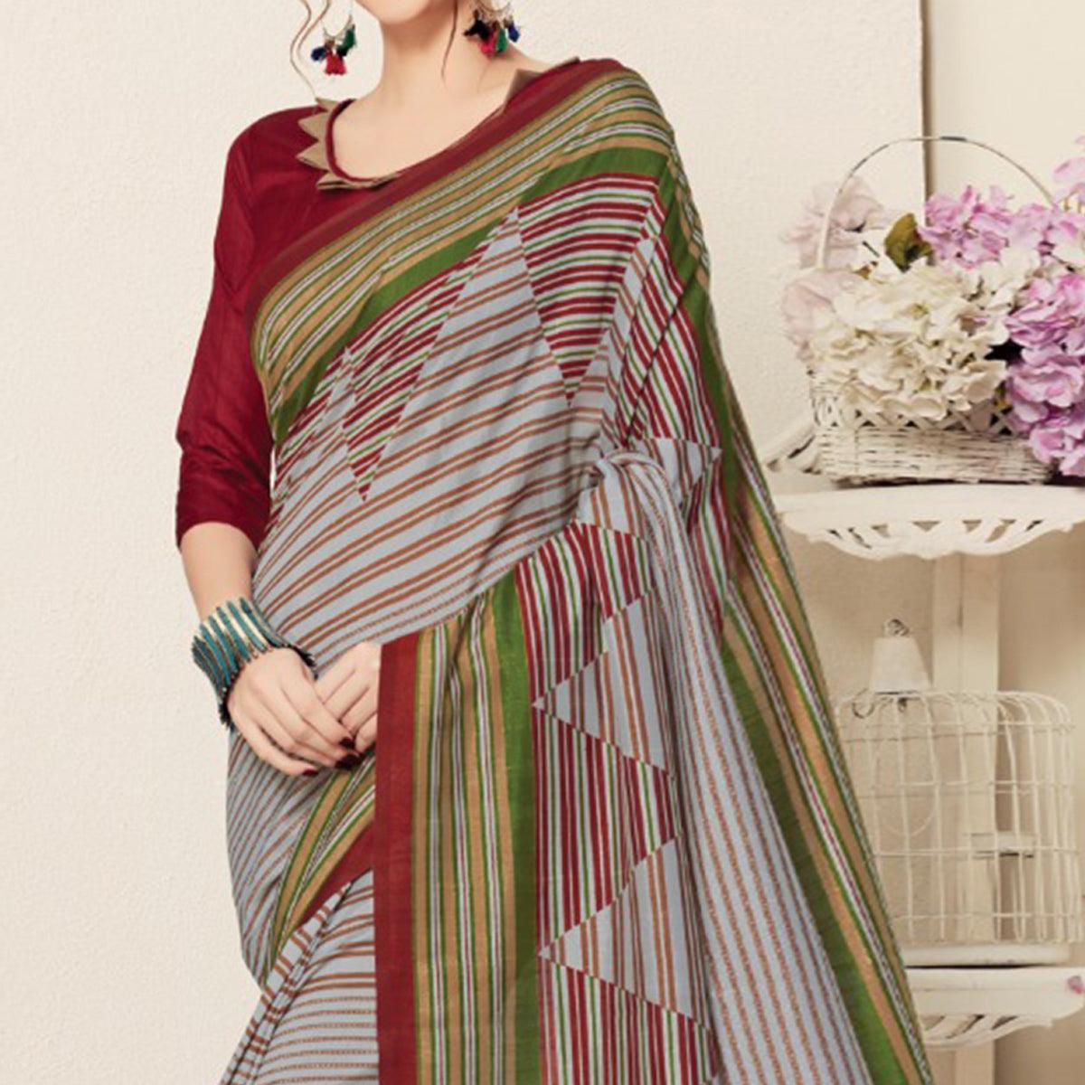 Mesmerising Gray Colored Casual Printed Bhagalpuri Silk Saree - Peachmode