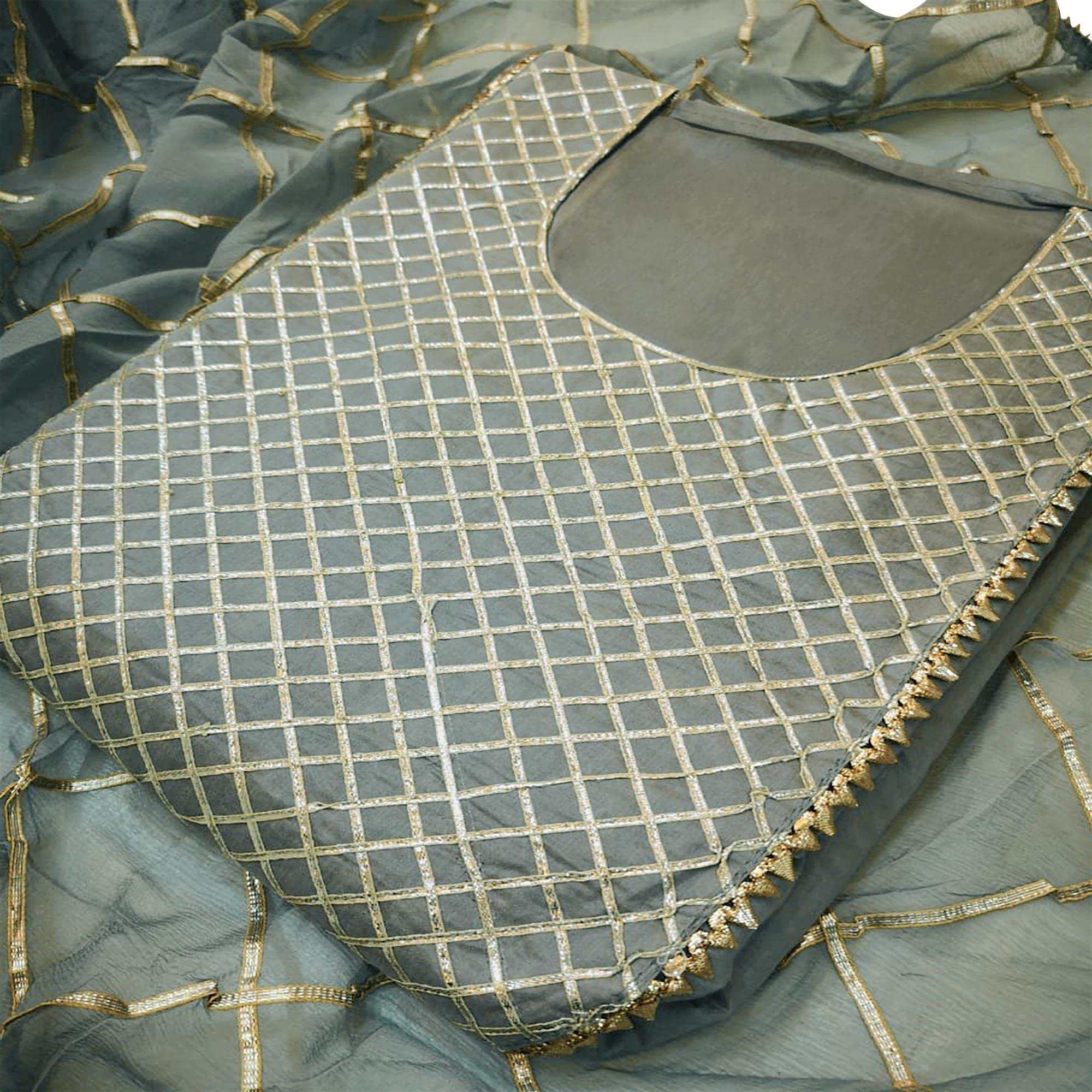 Mesmerising Gray Colored Partywear Embroidered Modal Dress Material - Peachmode