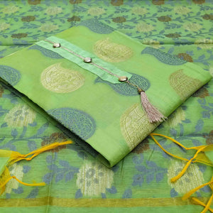 Mesmerising Green Colored Festive Wear Woven Heavy Banarasi Silk Dress Material - Peachmode