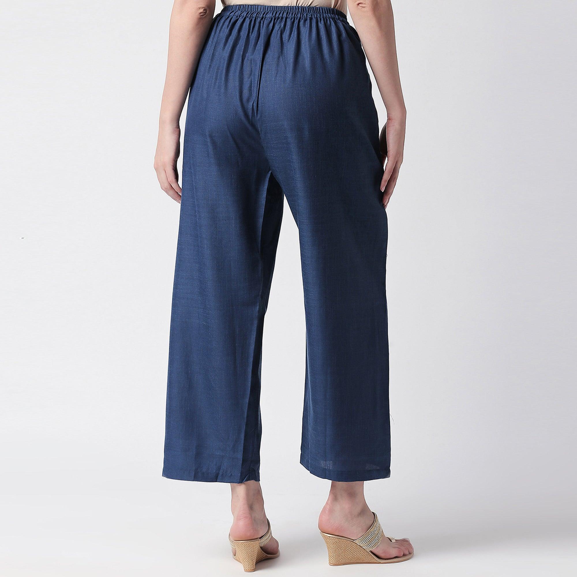 Mesmerising Grey Colored Partywear Embroidered Cotton Kurti-Palazzo Set - Peachmode