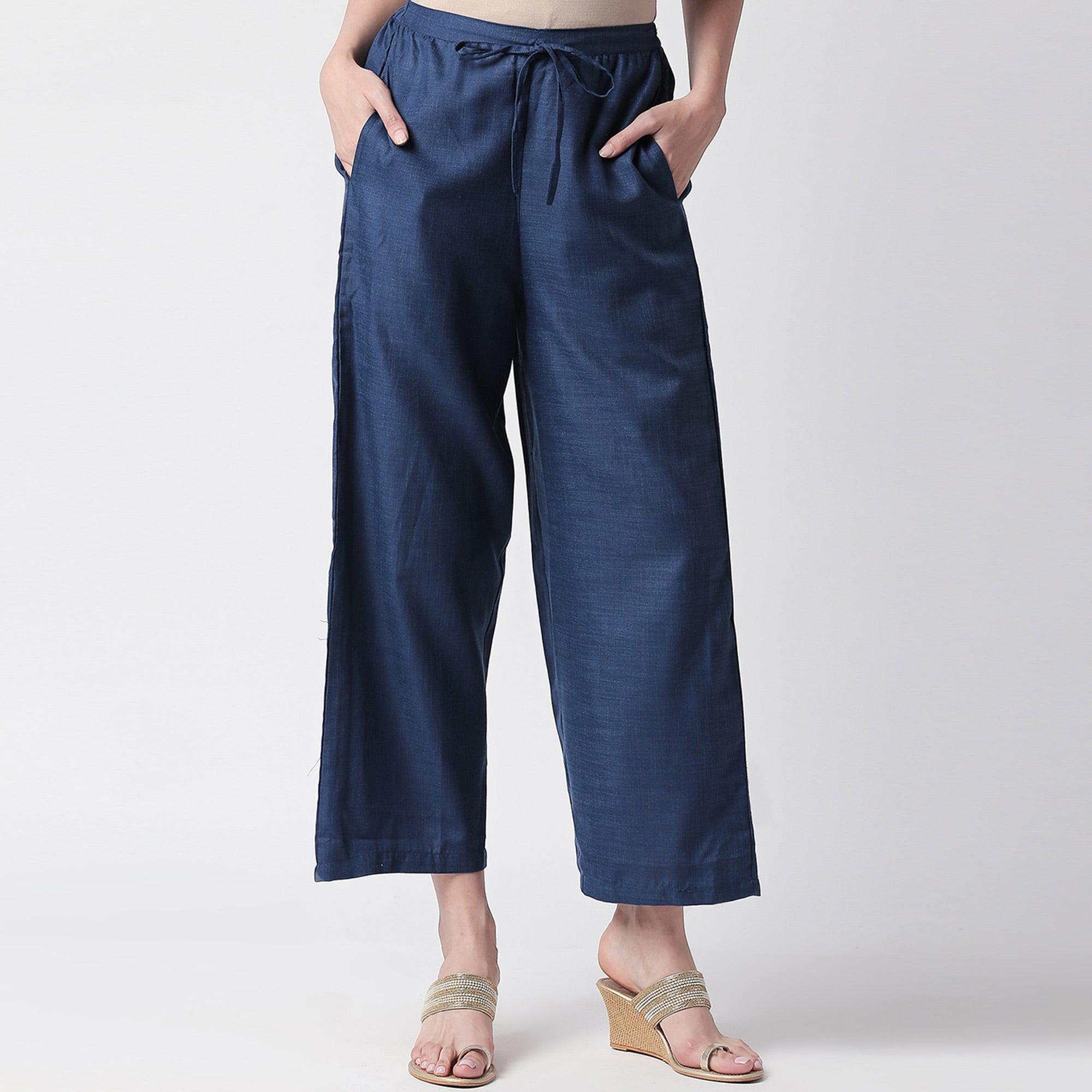 Mesmerising Grey Colored Partywear Embroidered Cotton Kurti-Palazzo Set - Peachmode