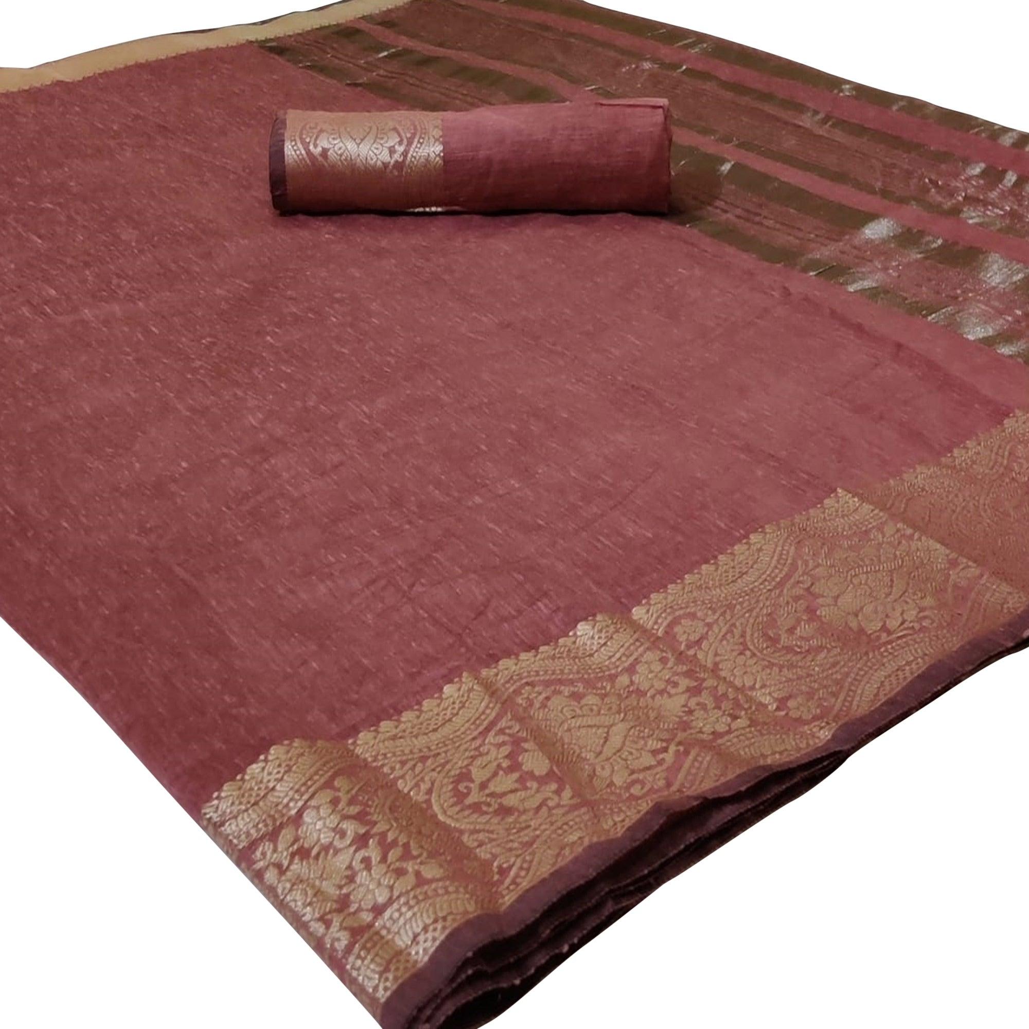 Mesmerising Mauve Colored Festive Wear Woven Silk Saree - Peachmode